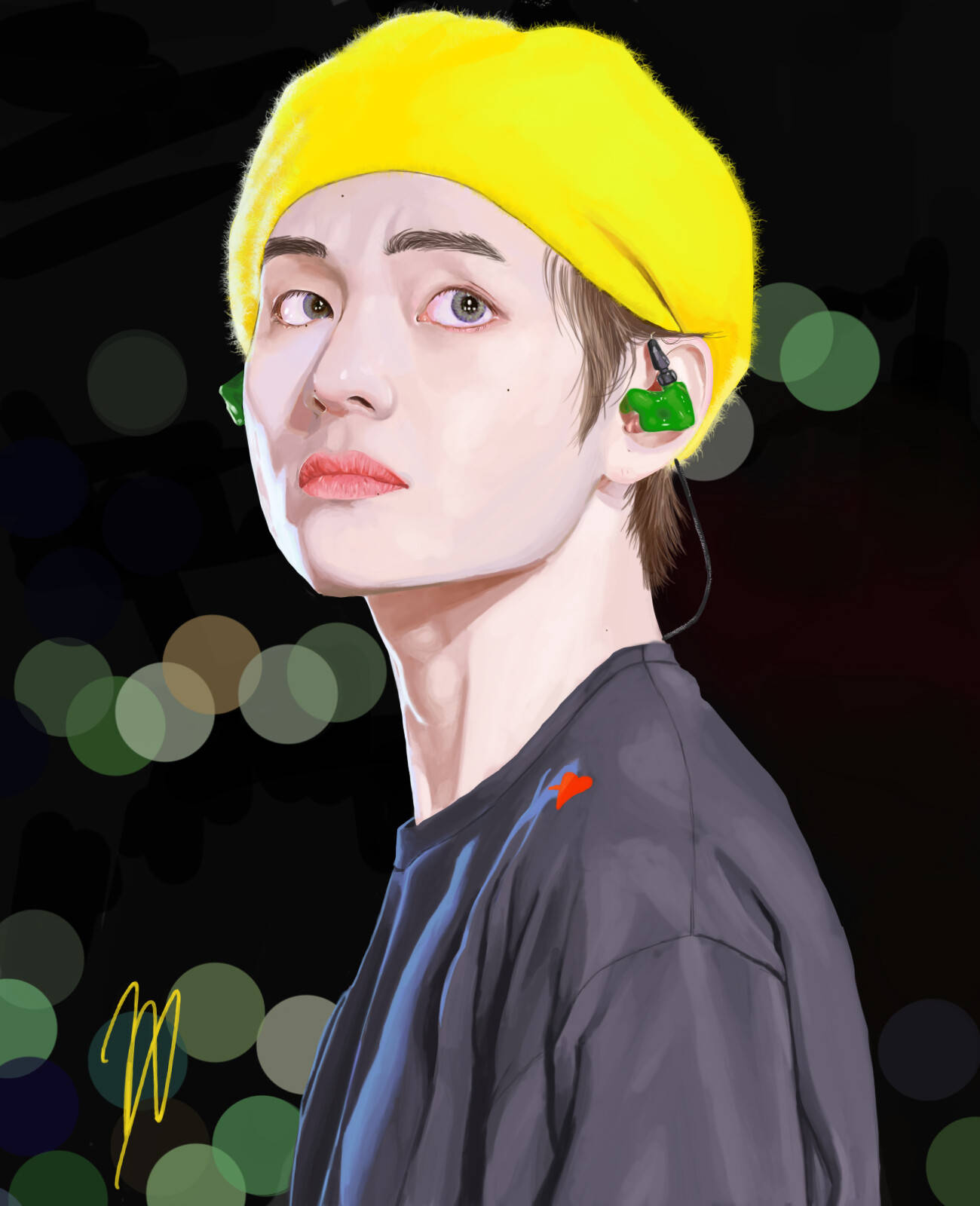 Арт BTS V в жёлтом берете Обои