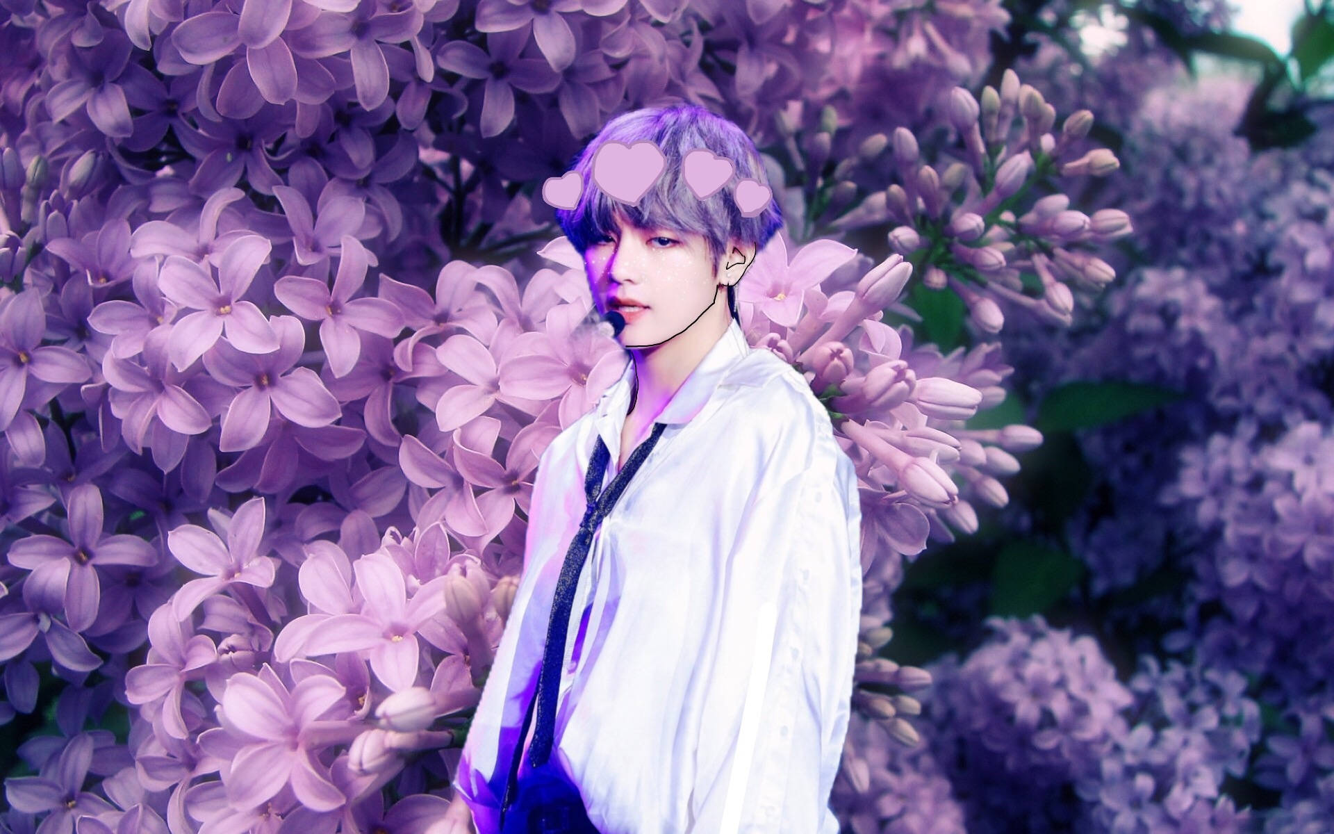 BTS фиолетовый V цветочная эстетика Обои