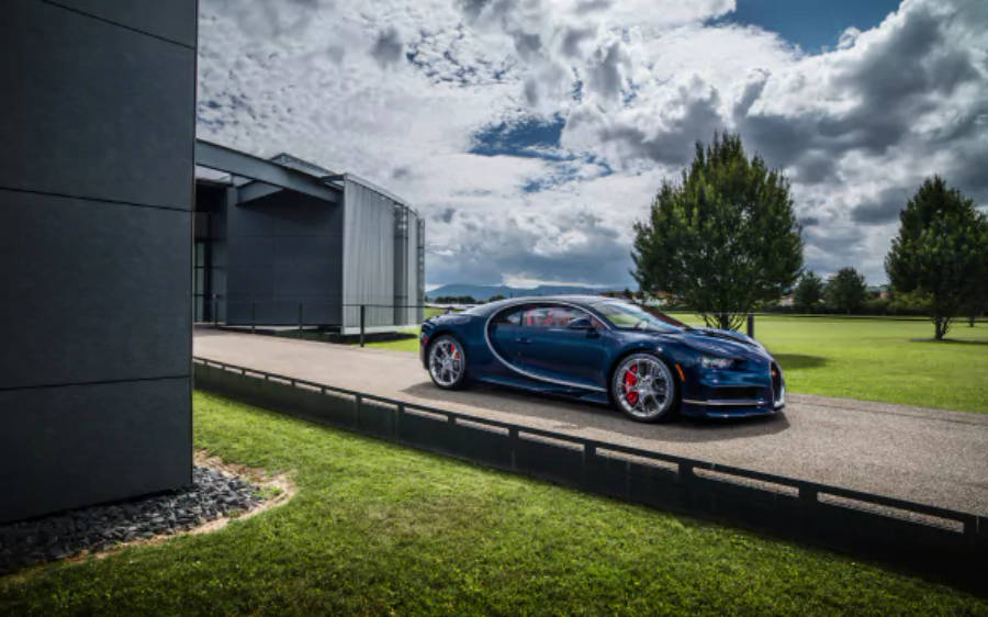 Голубой Bugatti Chiron 2017 4K Обои