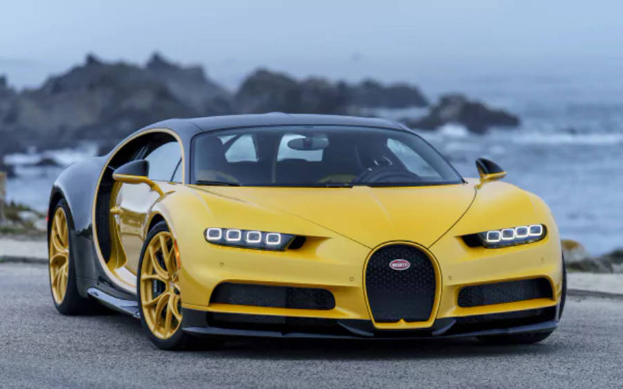 Величественный желтый Bugatti Chiron в разрешении 4K Обои