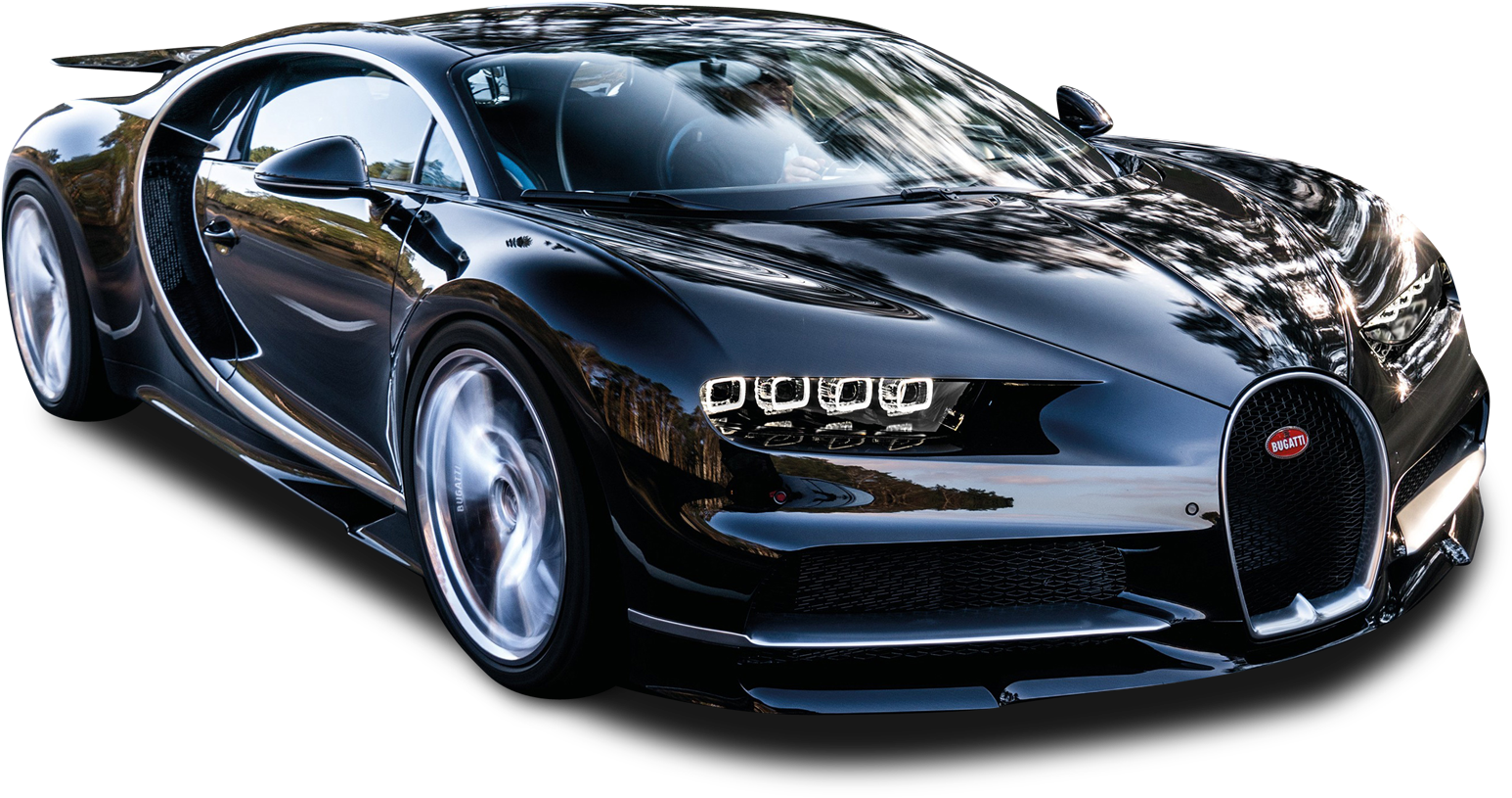 Черный Bugatti Chiron вид сбоку Обои