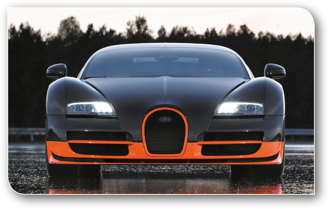 Bugatti Veyron оранжево-черный вид спереди Обои