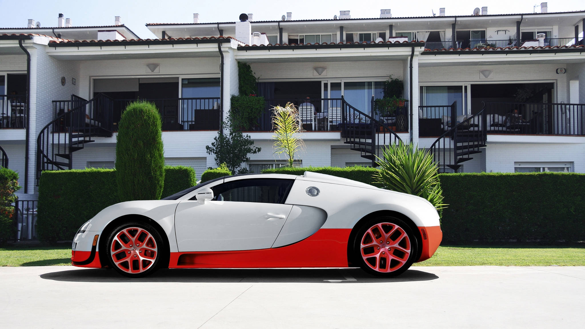 Белый оранжевый Bugatti Veyron Обои