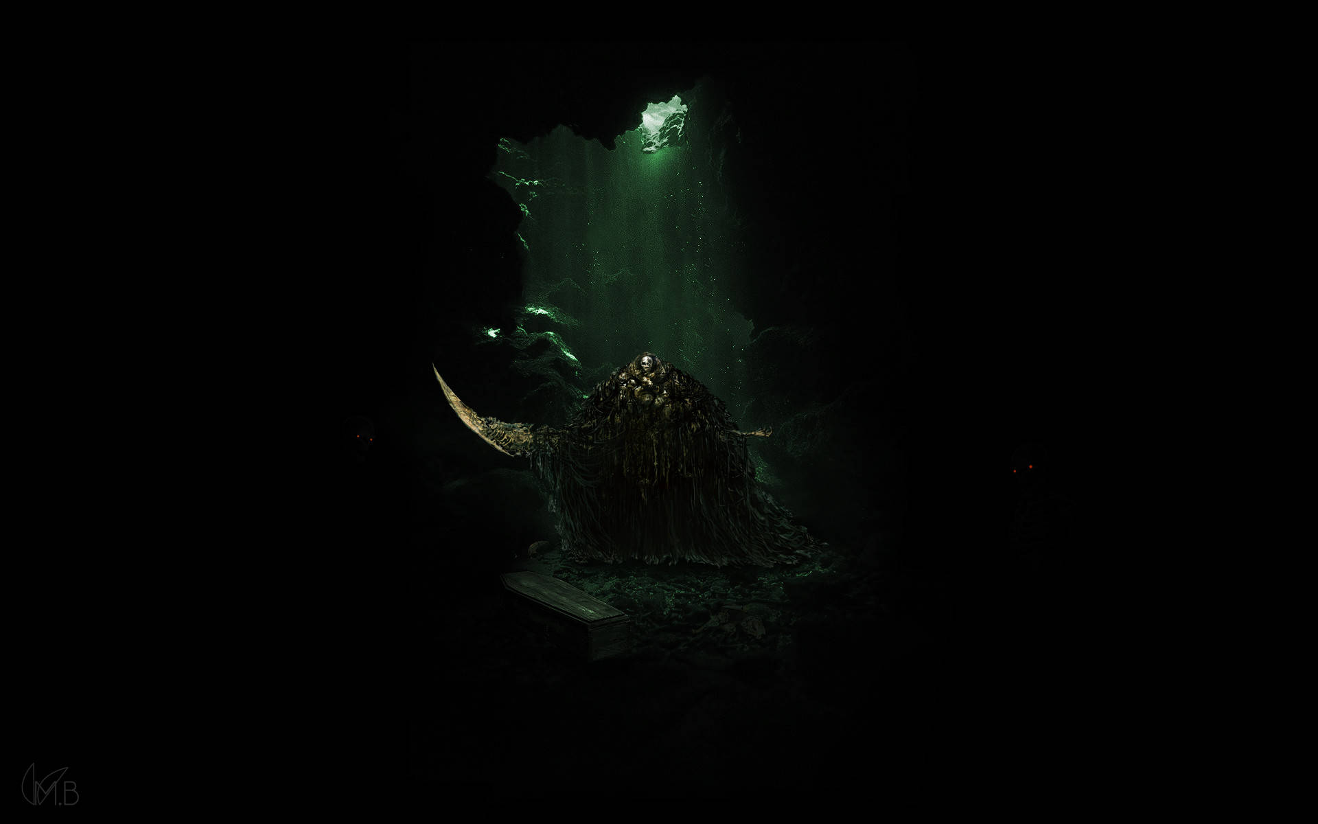 Босс Dark Souls внутри темной пещеры Обои
