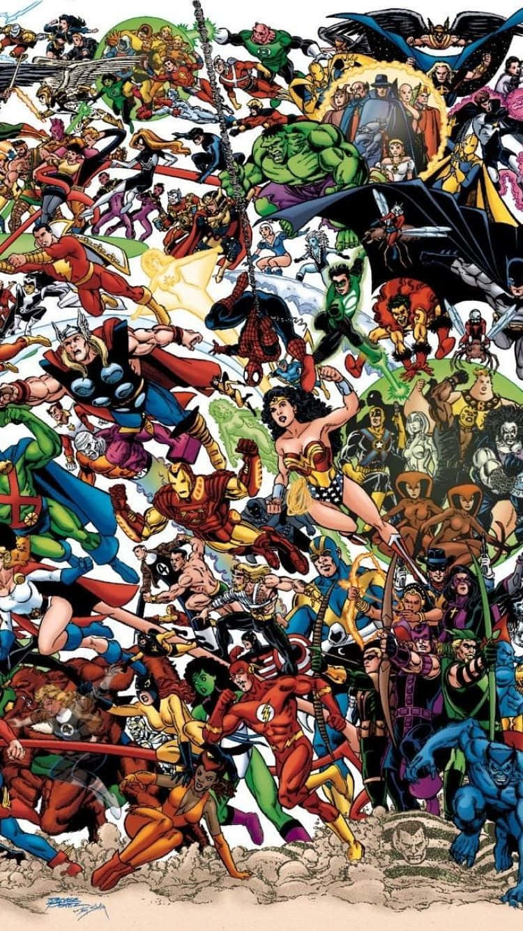 Коллаж супергероев DC и Marvel Обои