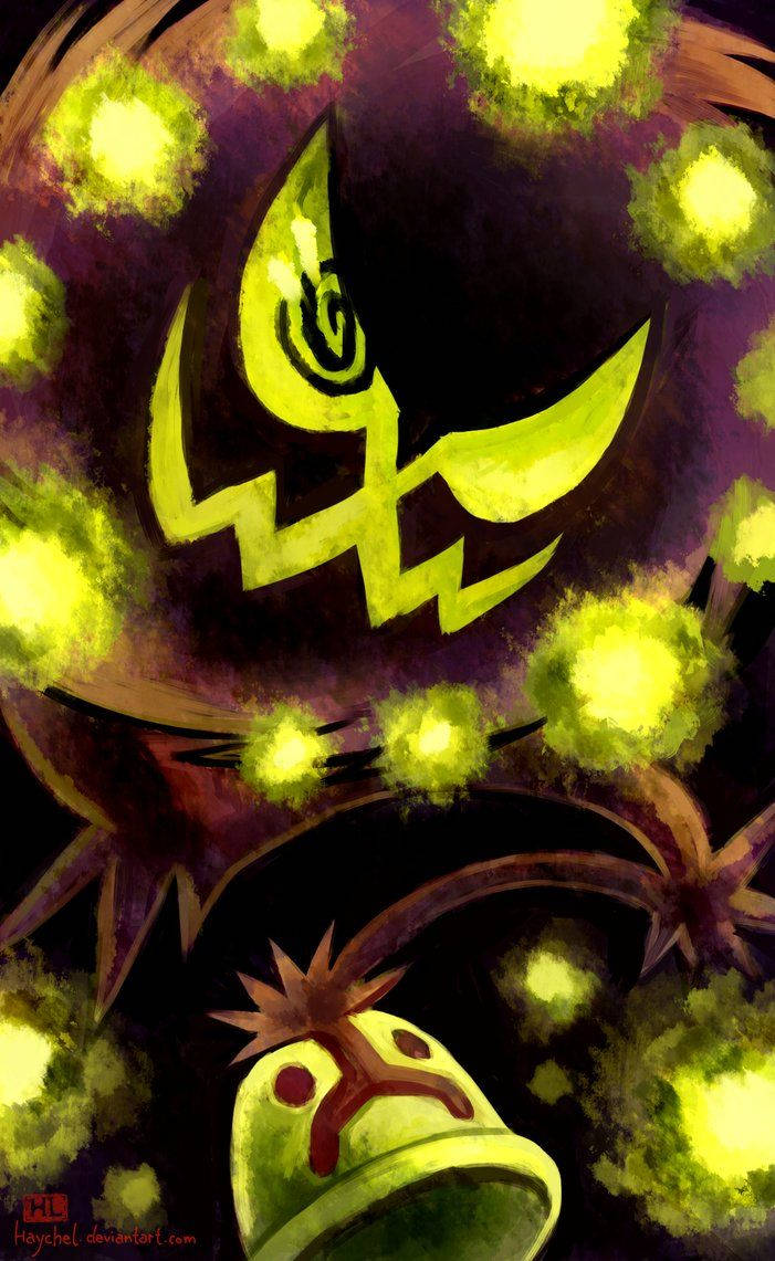Работа Deviantart: Светящийся зелёный Спиритомб из Покемонов в тени. Обои