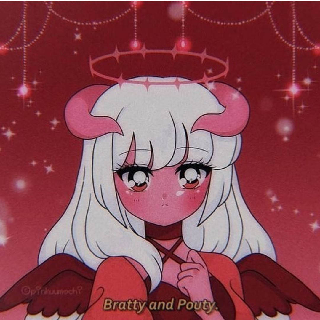 Капризная и надутая девушка-демон аниме Discord PFP Обои