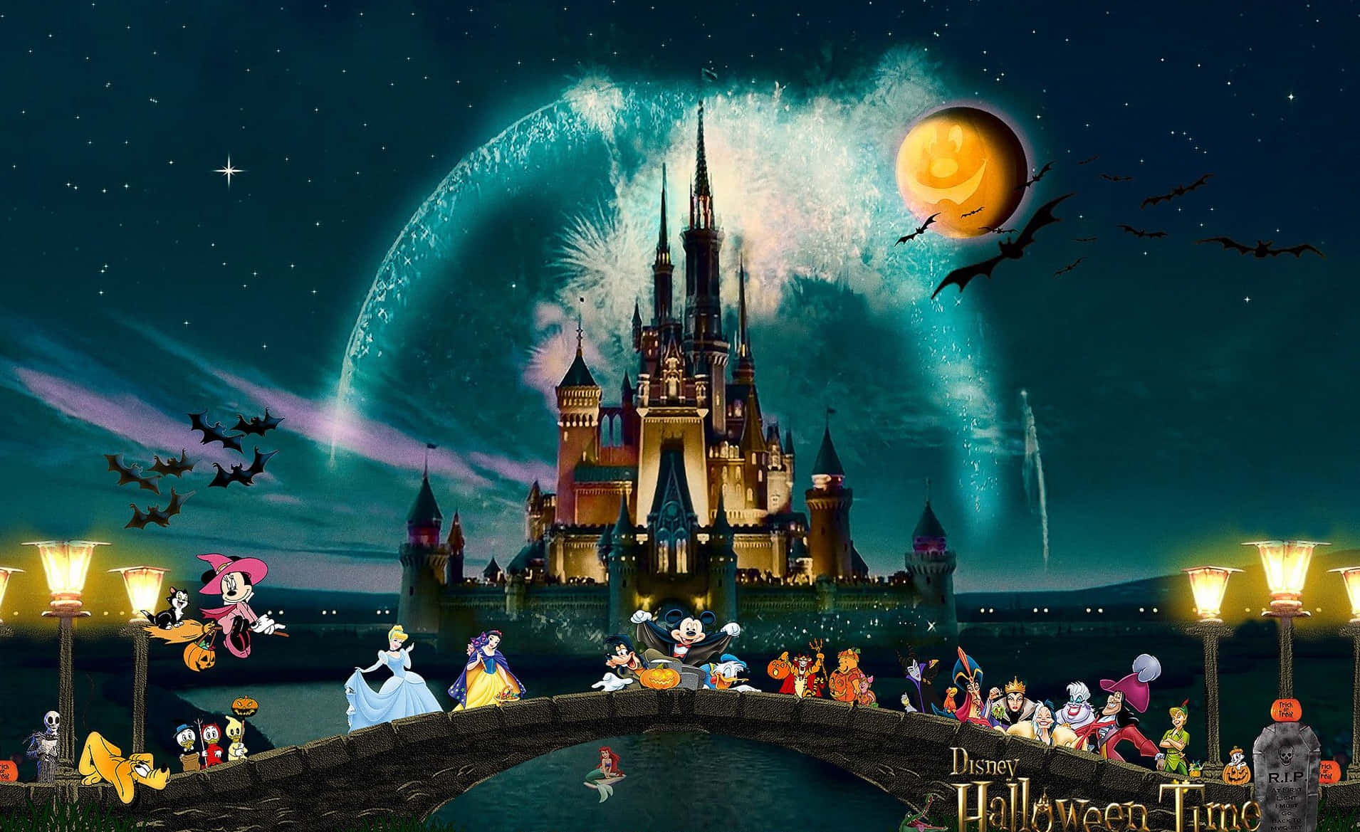 Обои Disney на Хэллоуин с Микки, Минни и злодеями Обои