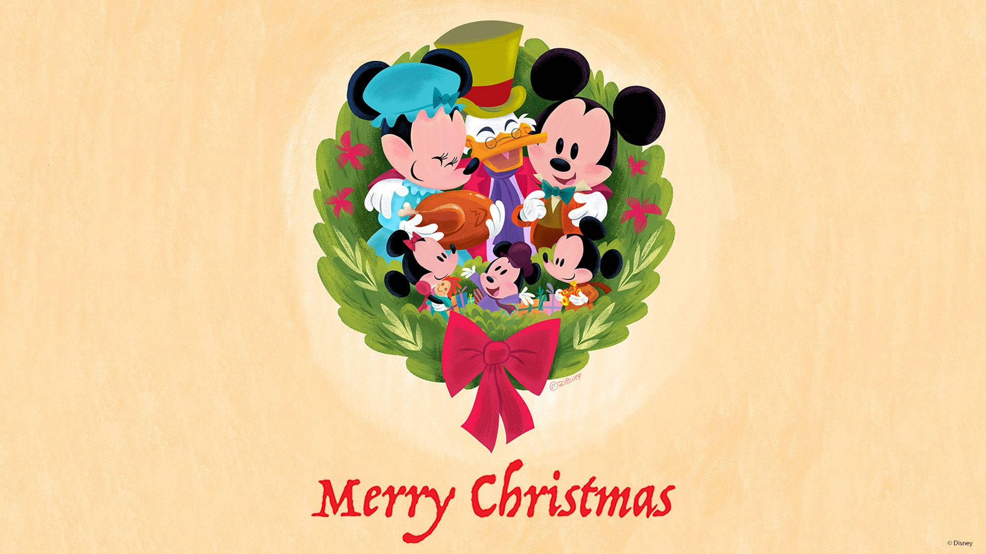 Disney 1920x1080 HD Микки Маус Рождественский венок Обои