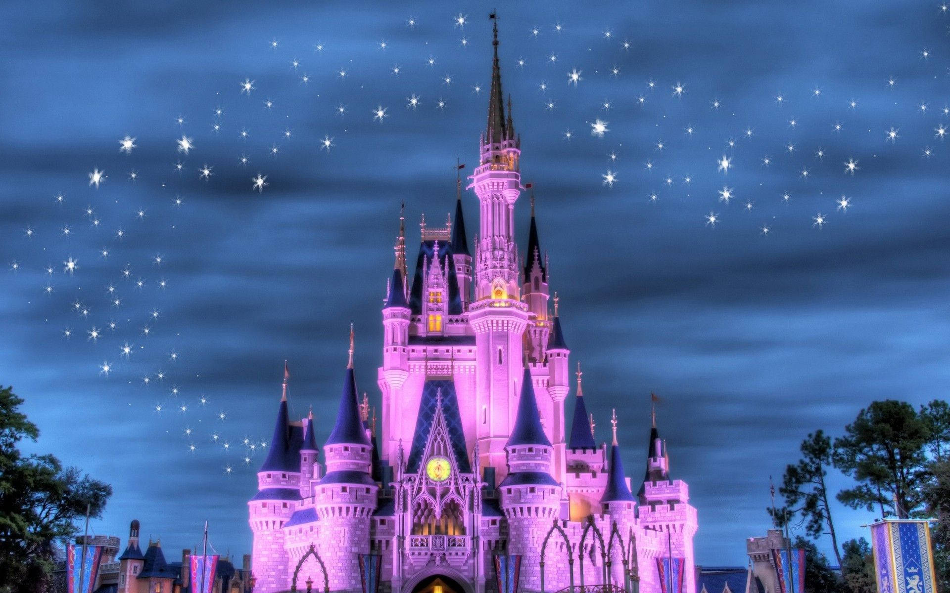 Фиолетовая тема Волшебного королевства Disney 4K Ultra Wide Обои