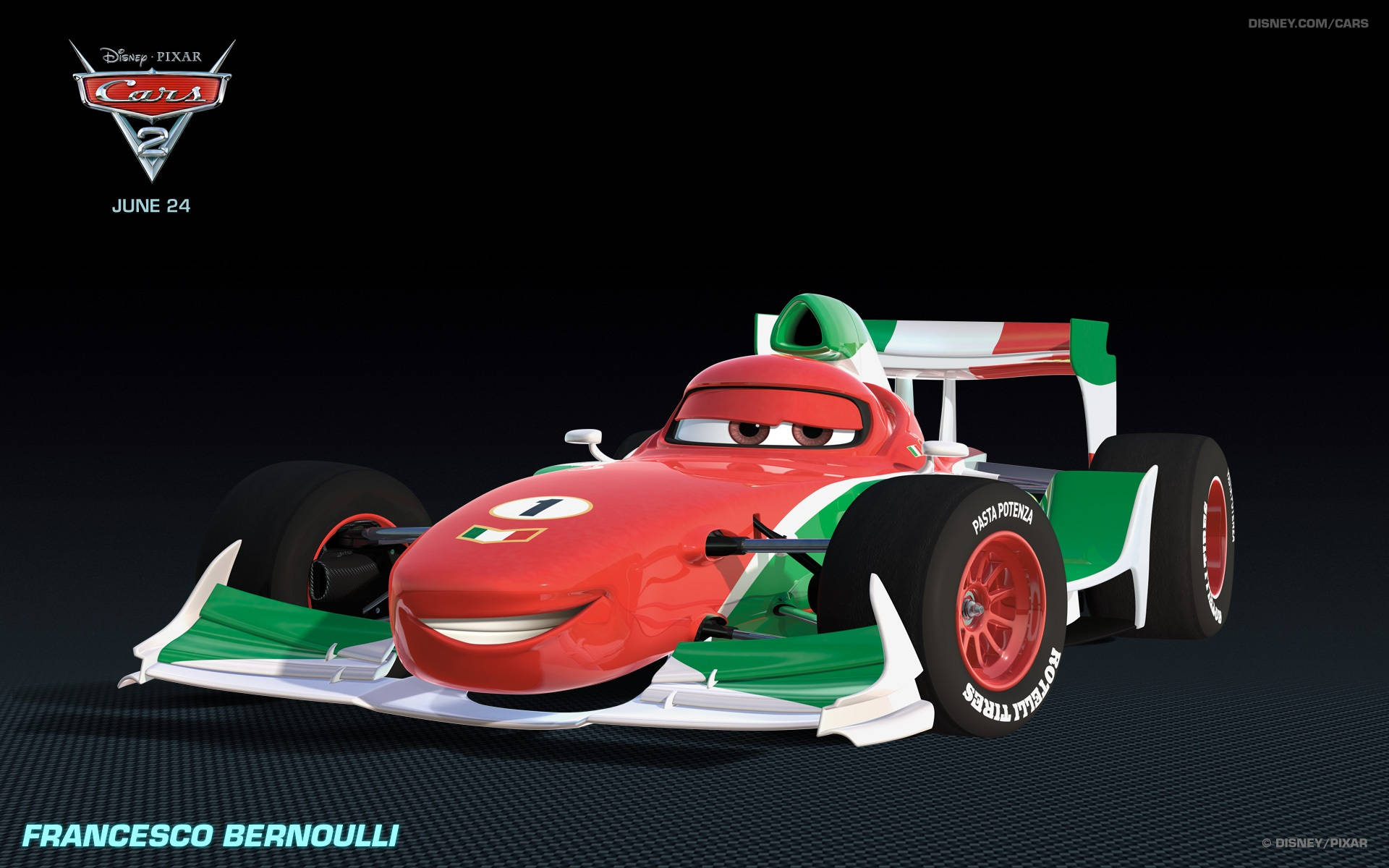 Франческо Бернулли, быстрый гоночный автомобиль из мультфильма Disney Pixar «Тачки 2» Обои