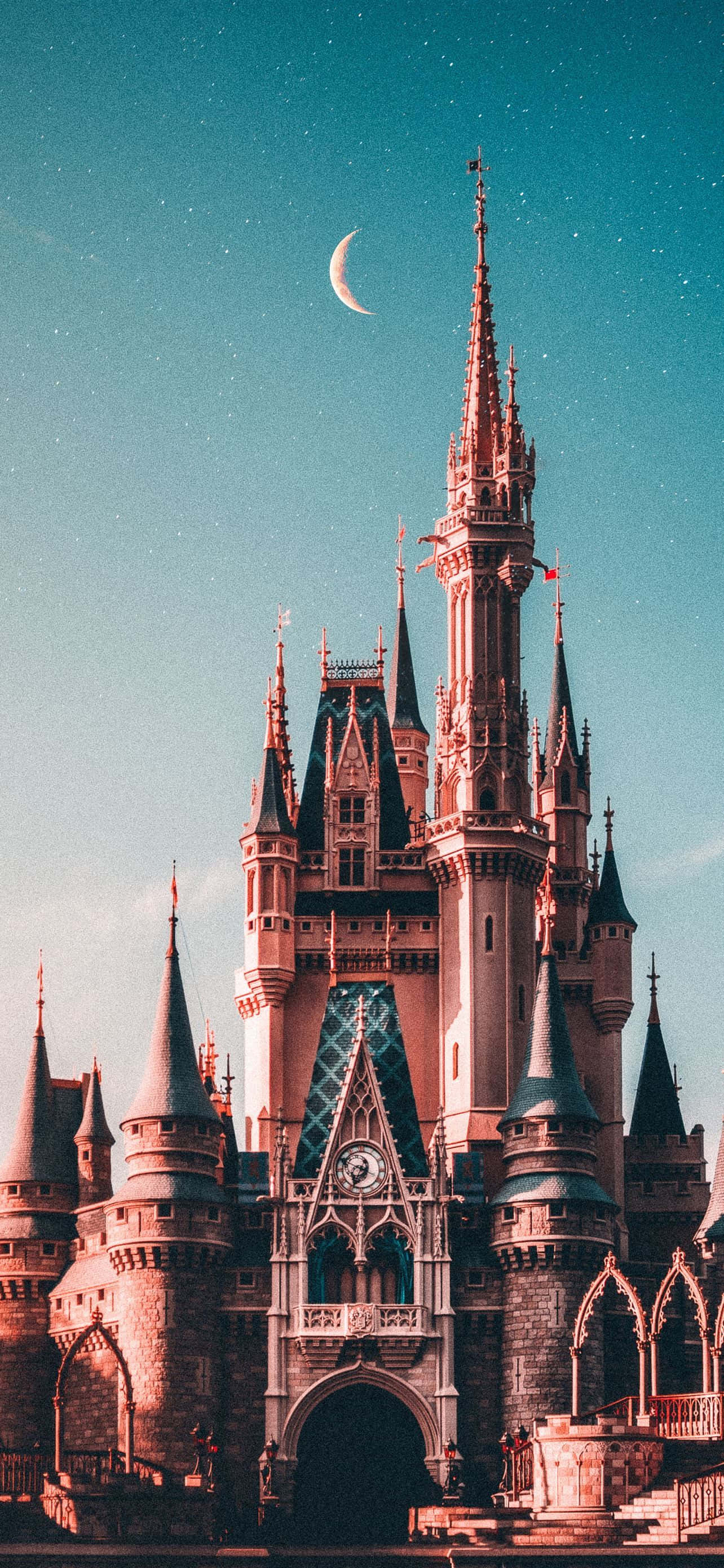 Disney World Замок Эстетика Синий и Бежевый iPhone Обои
