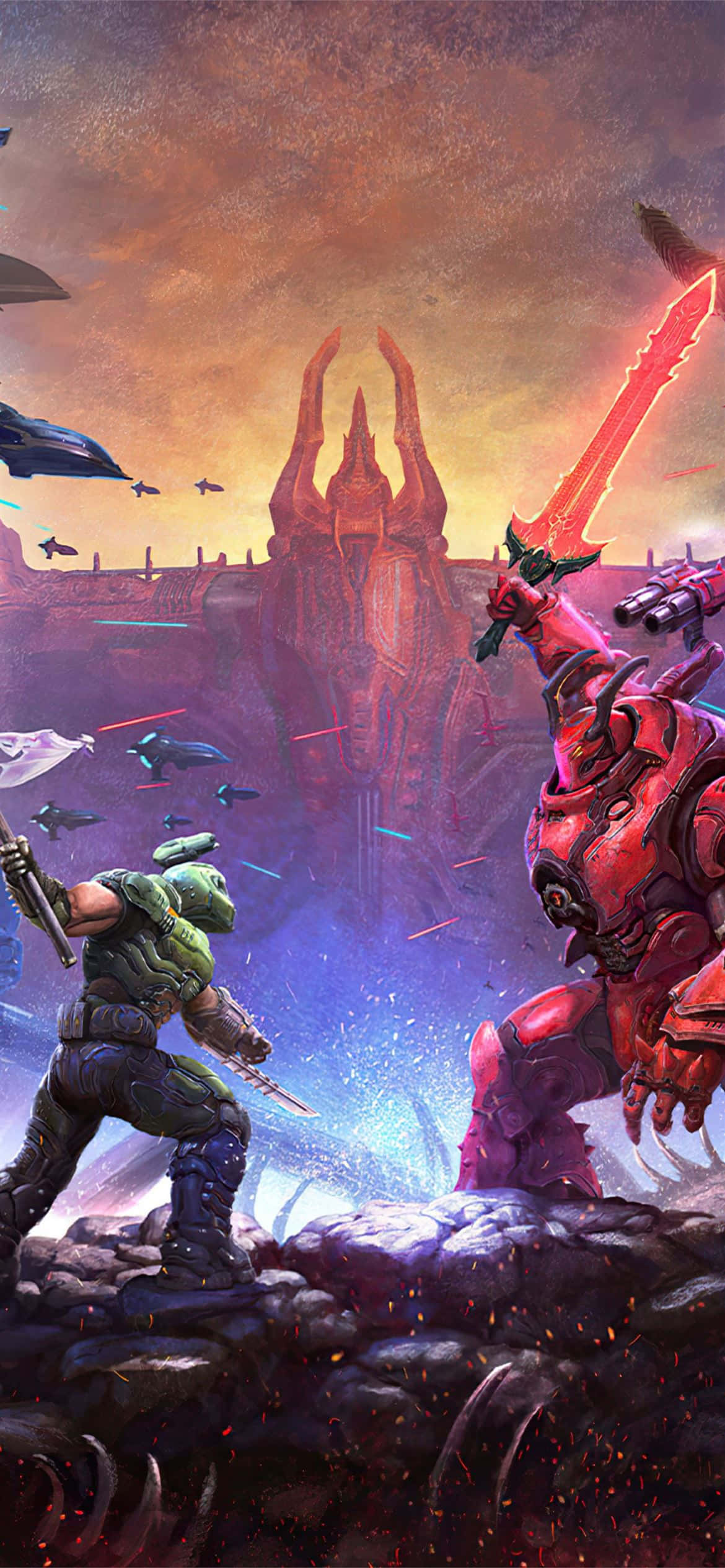 Погрузитесь в мир эпической игры Doom Eternal на вашем iPhone. Обои