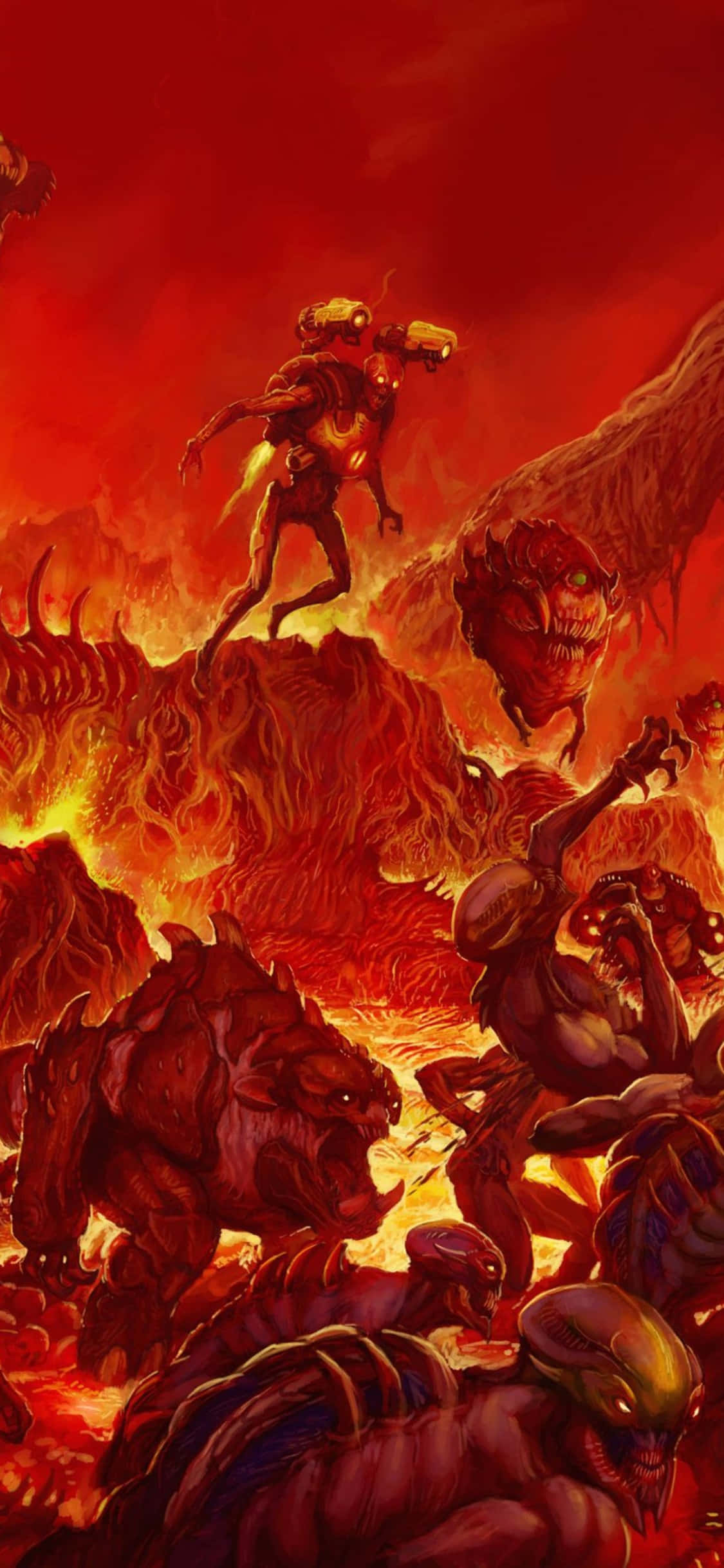 Красный ад Doom iPhone Xs фон Обои