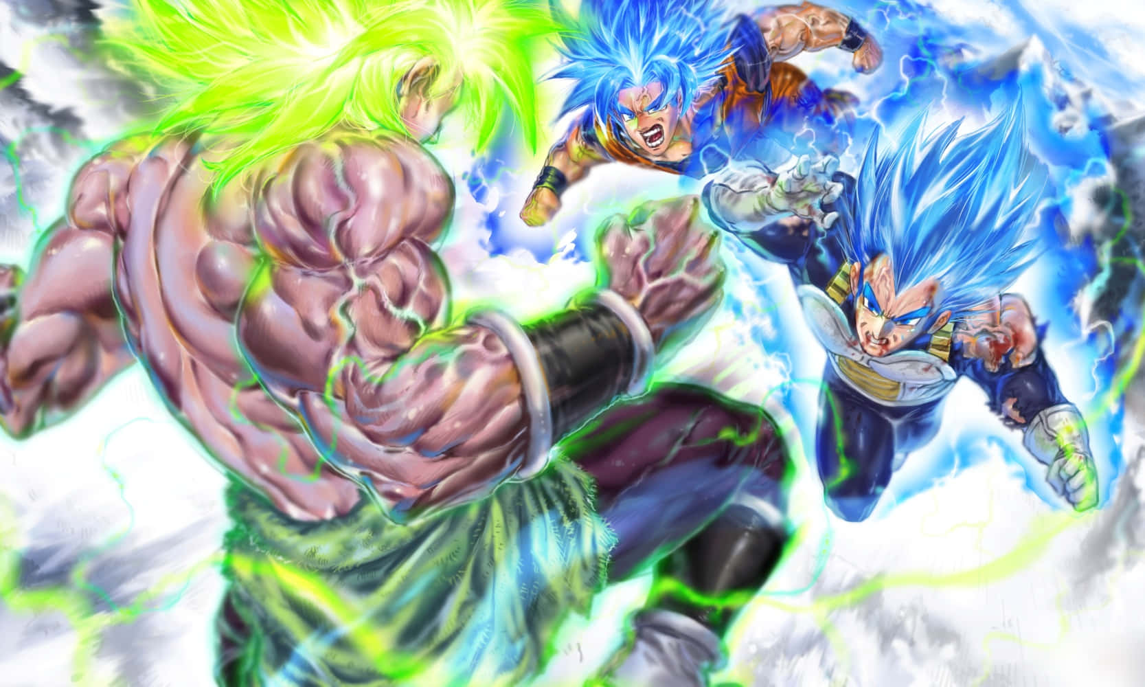 Гоку и Вегета сражаются с Броли в Dragon Ball Super Broly. Обои