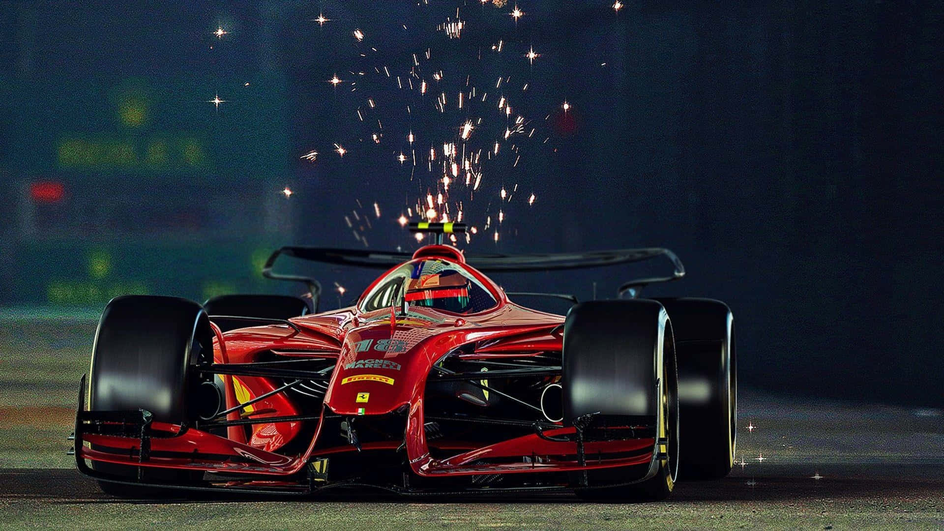 Красный гоночный автомобиль F1 с искрами Обои