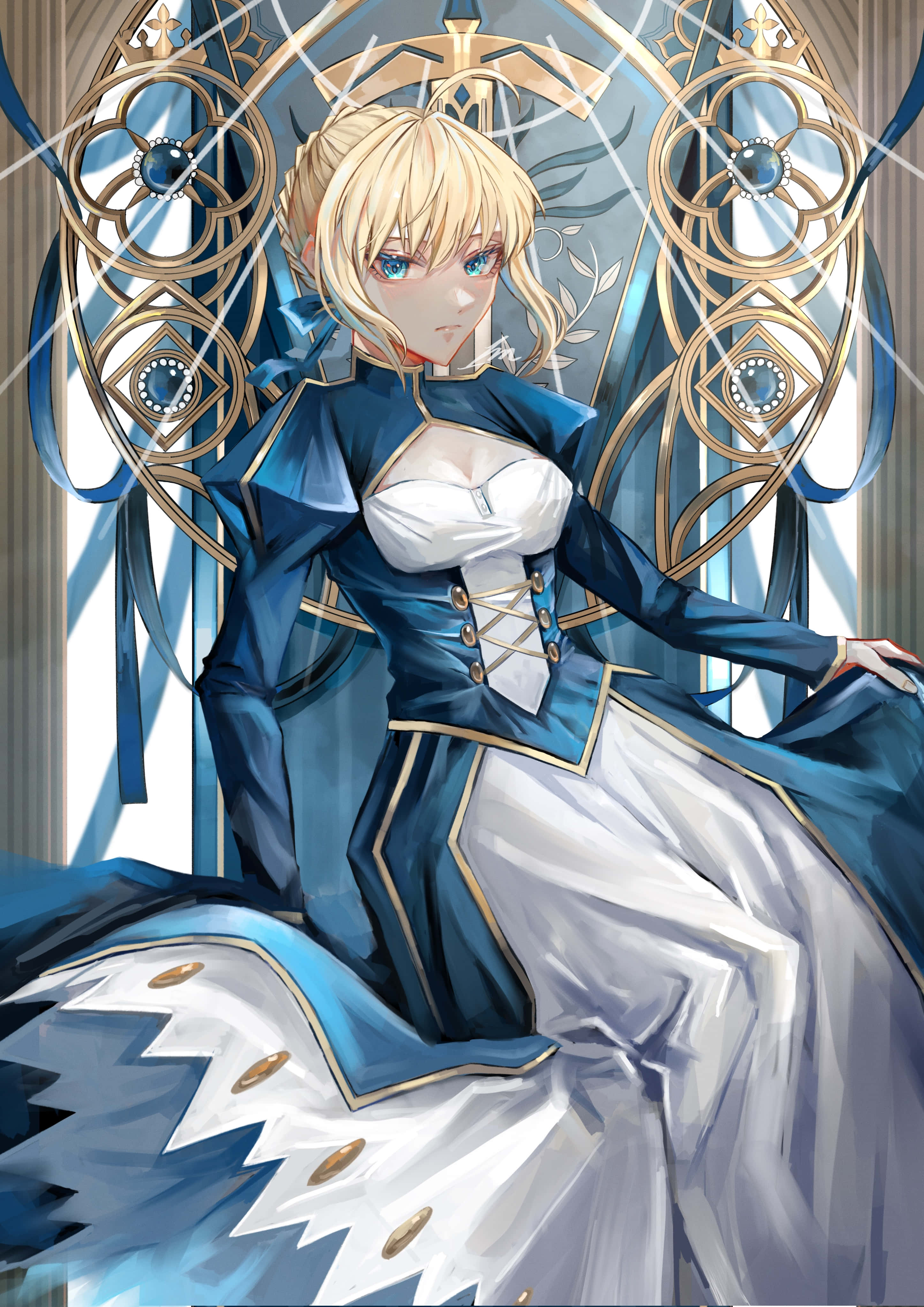 Сабейр из Fate Stay Night на стальном троне Обои