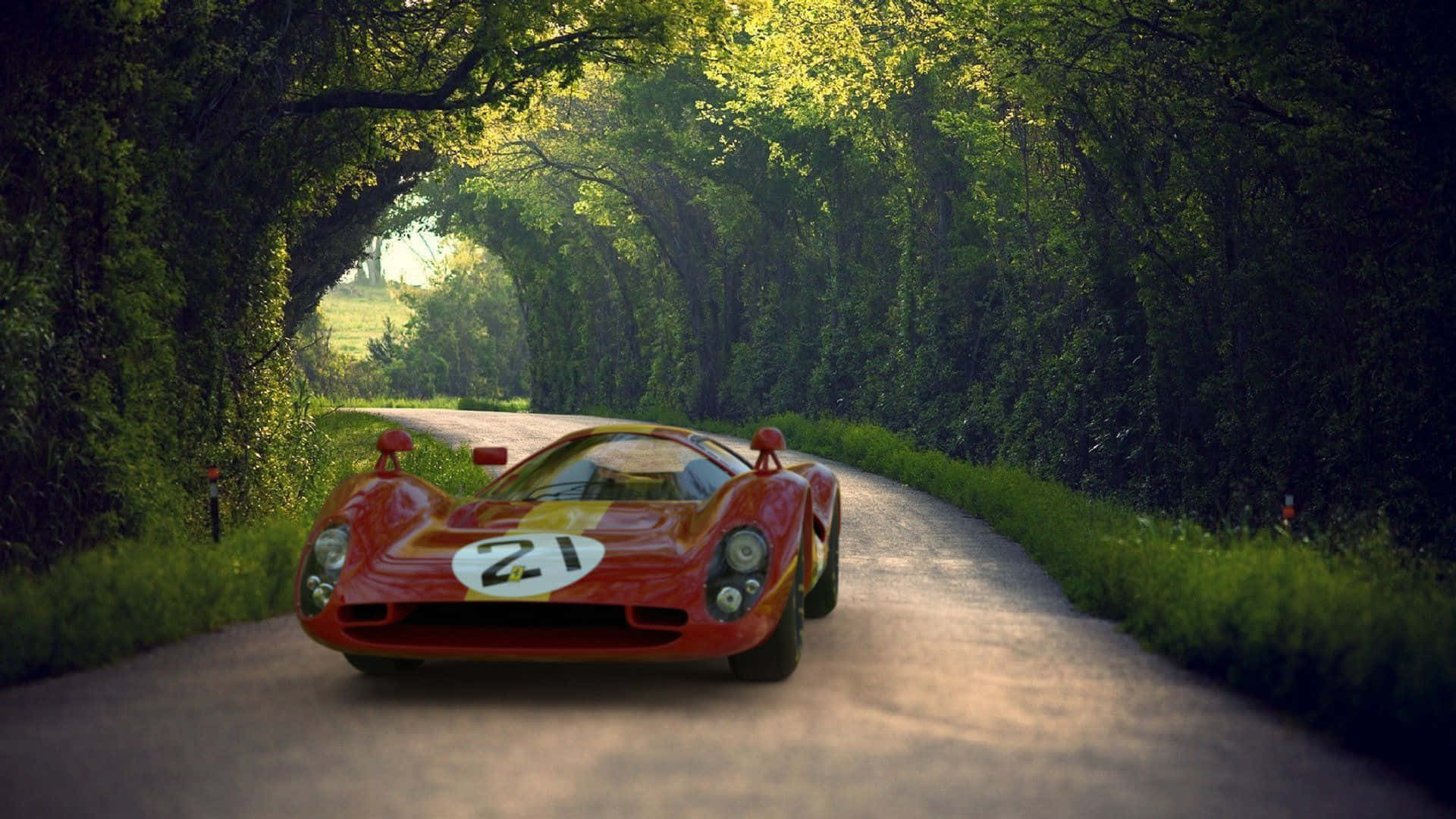 Ferrari 330 на тенистой дороге Обои