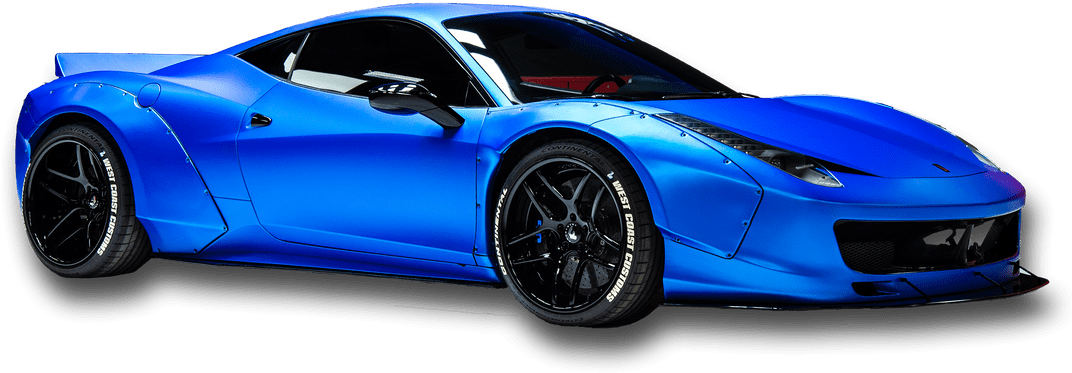 Синий спортивный автомобиль Ferrari на прозрачном фоне Обои