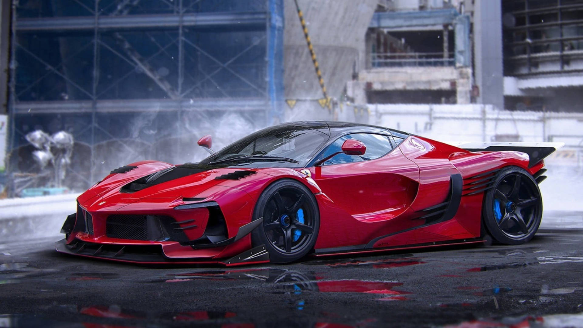 Заброшенное здание с Ferrari iPad Обои