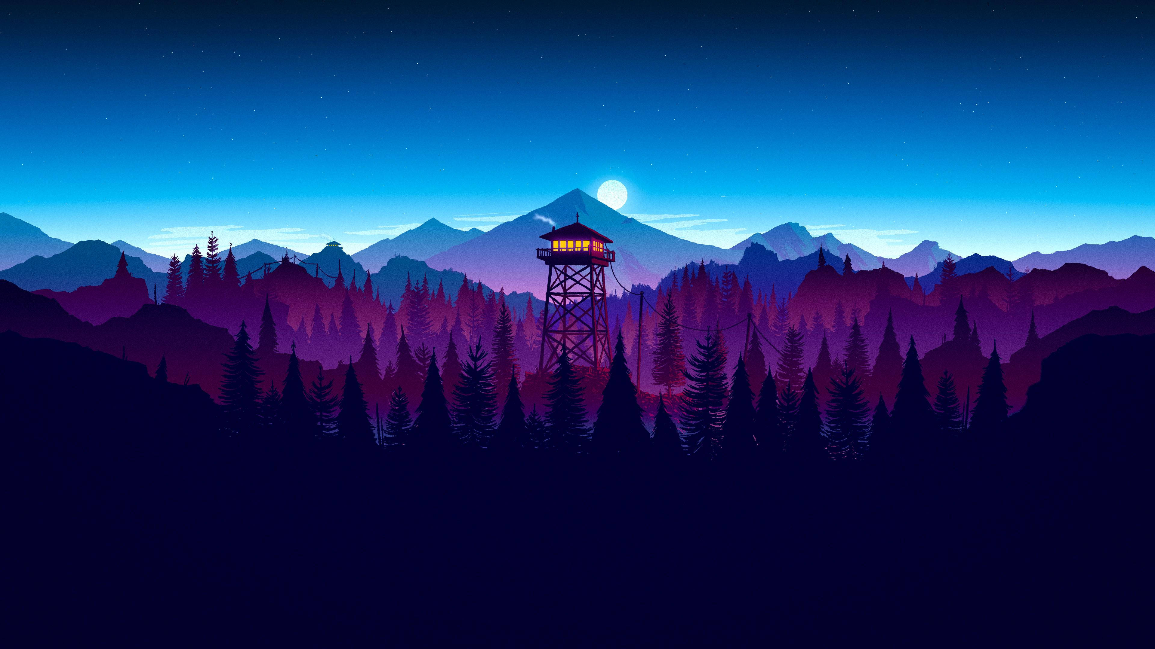 Насладитесь безмятежной красотой минималистичного пейзажа Firewatch Обои