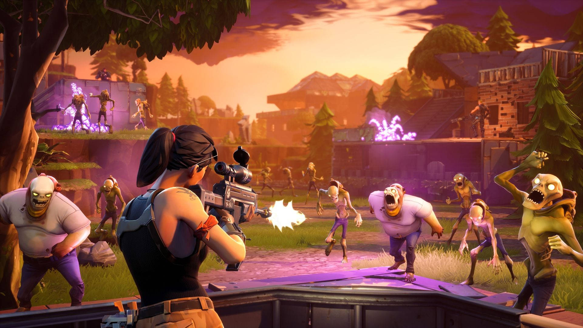 Солдат-женщина из Fortnite готовится к выходу на поле боя Обои