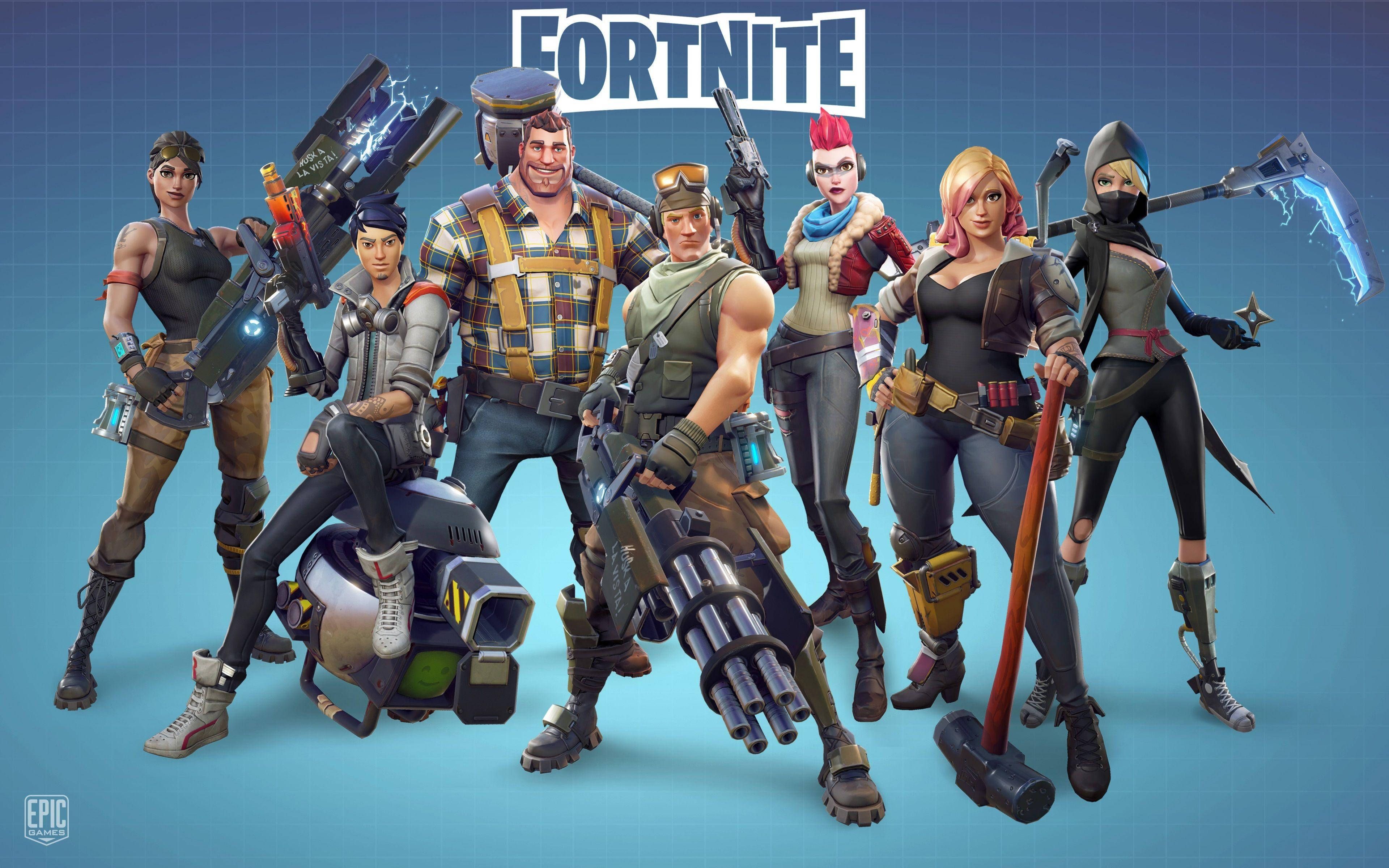 Крутой скин Fortnite с оружием в синей эстетике Обои