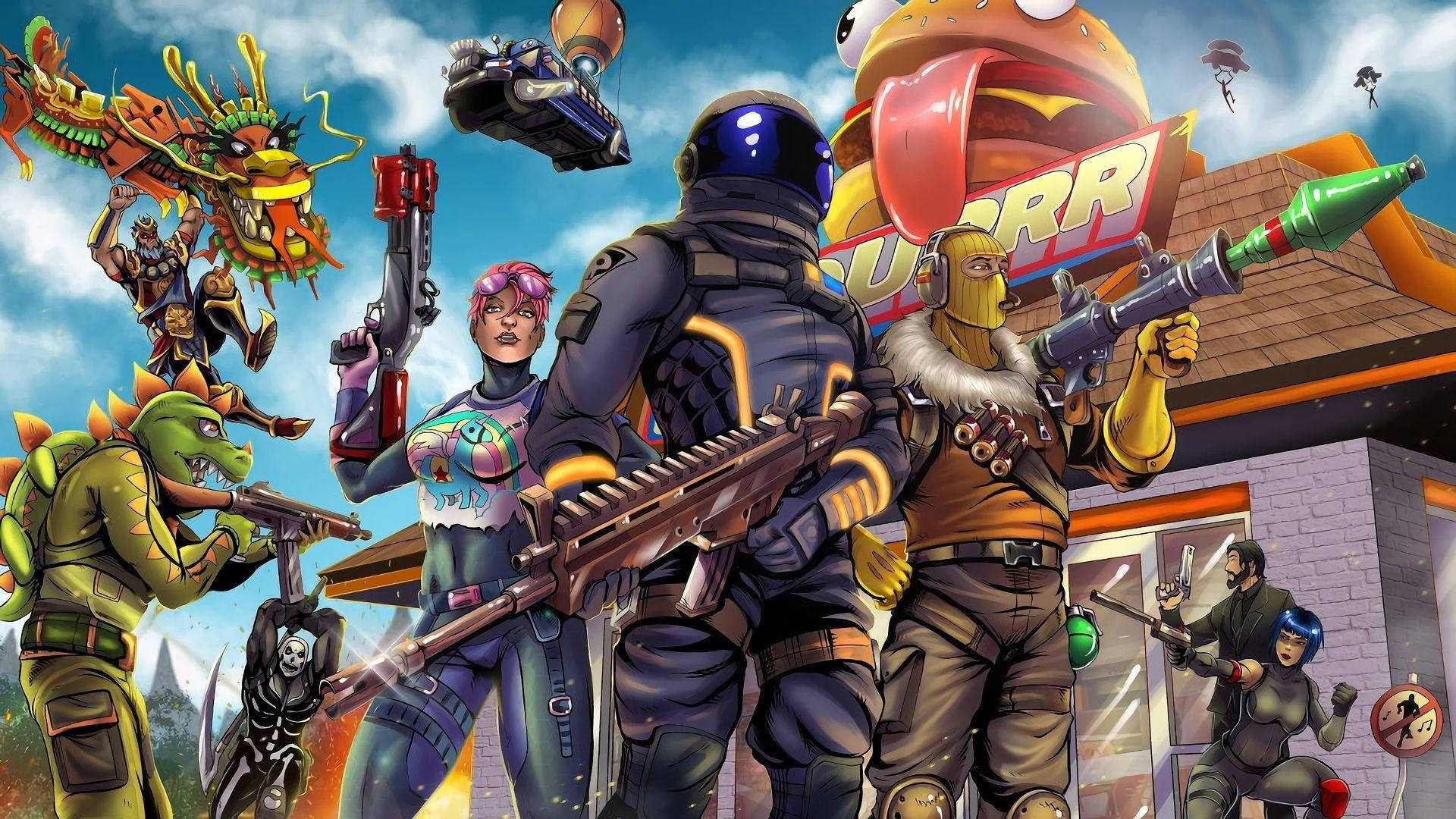 Крутой мультяшный фон Fortnite Обои