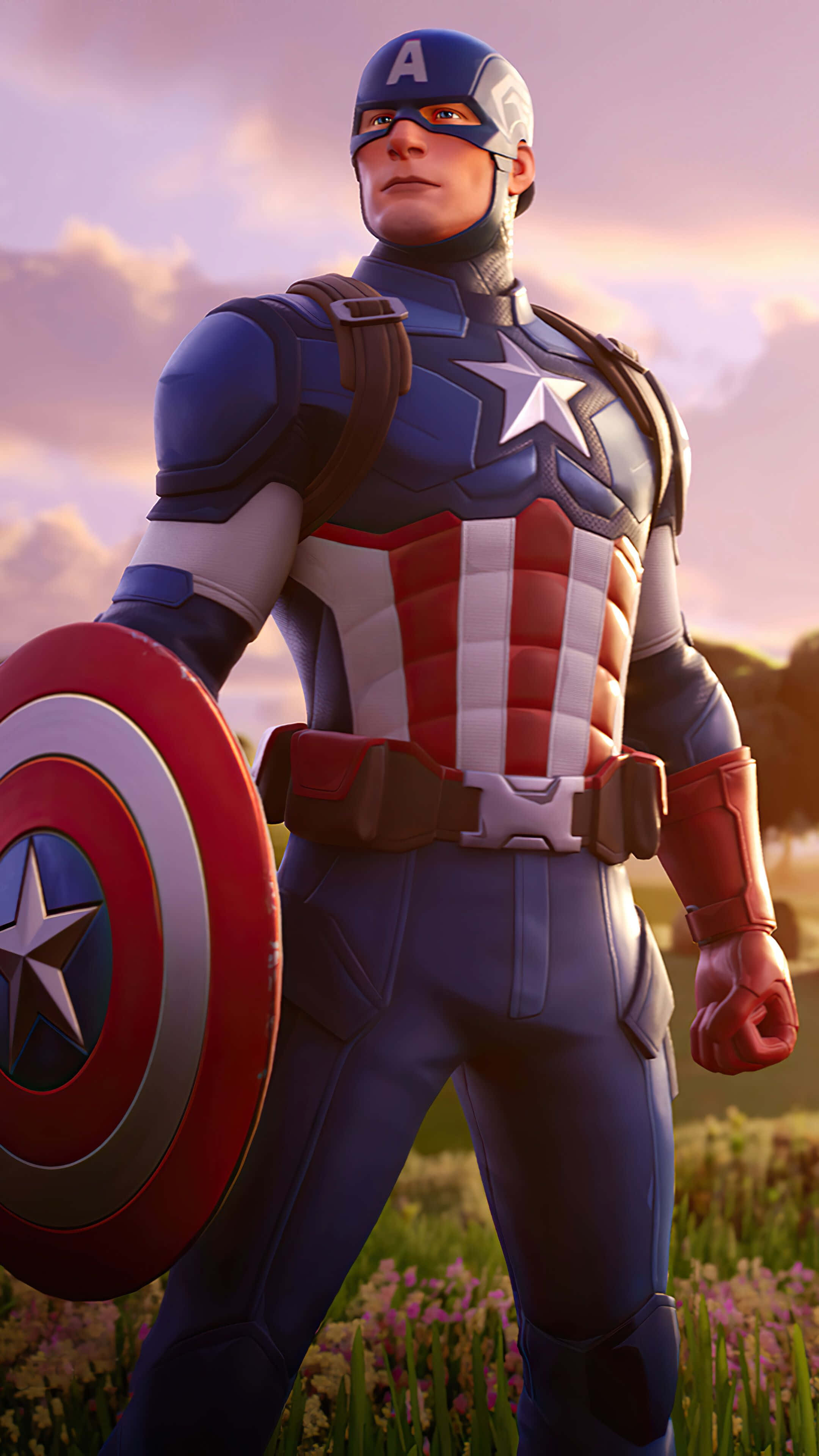 Персонаж Fortnite Капитан Америка на фоне Обои