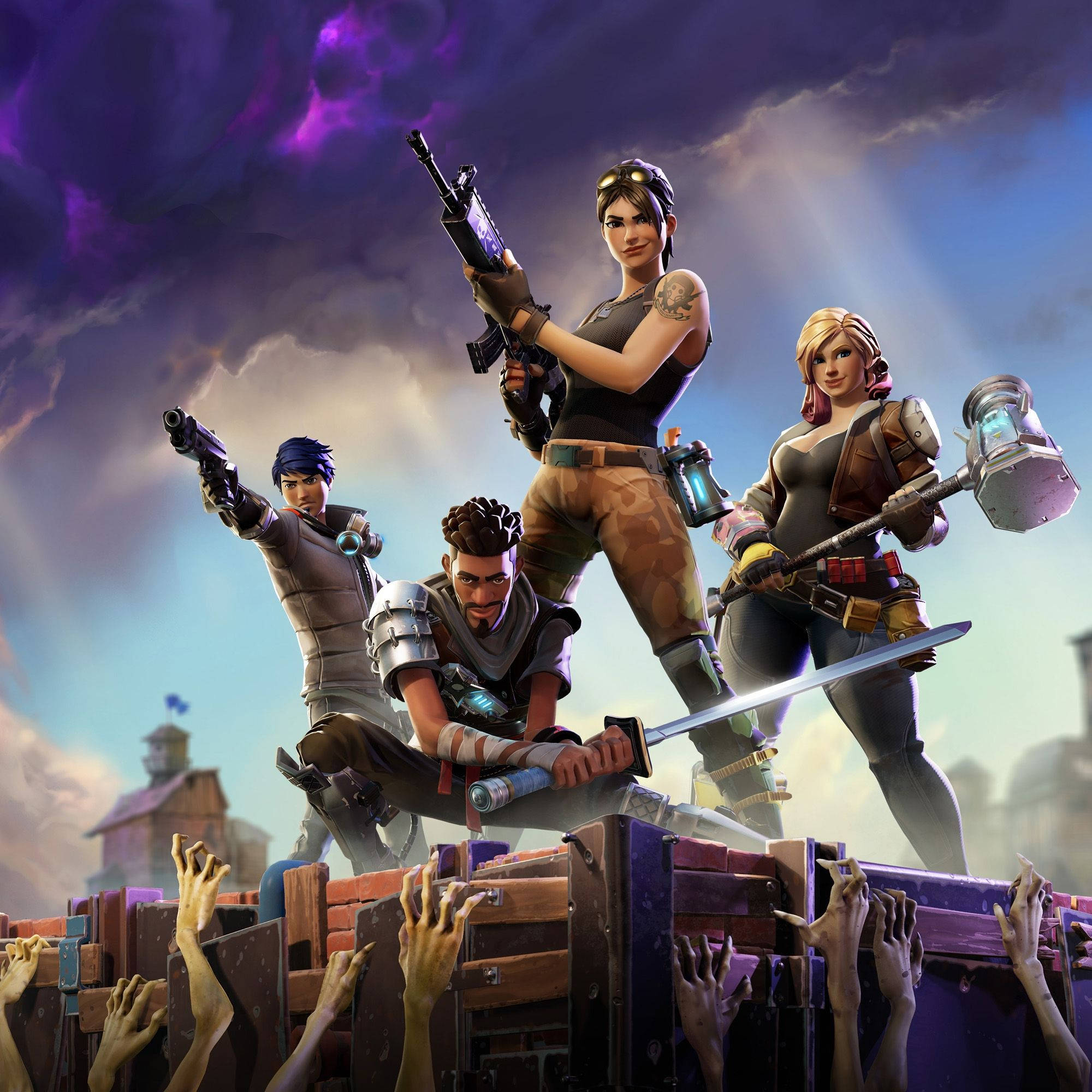 Присоединяйтесь к четырём выжившим на полях сражений Fortnite! Обои