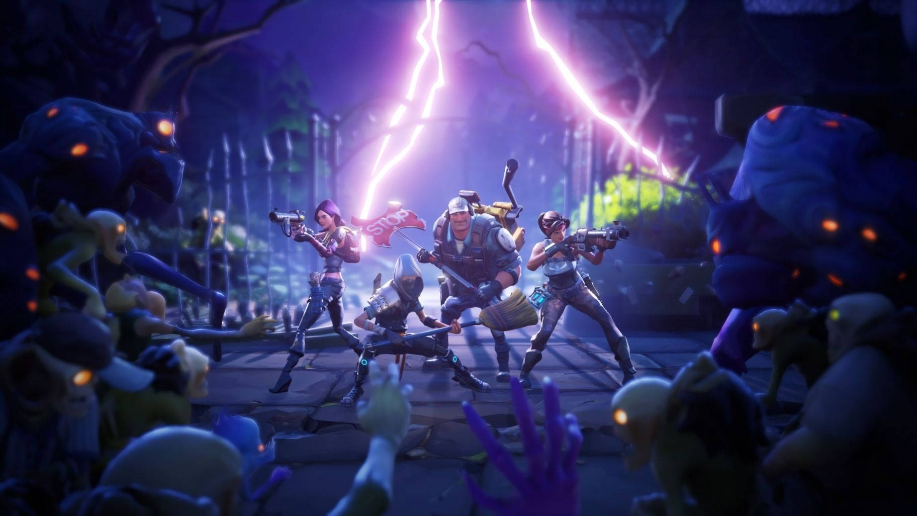 Приближаемся к напряжённым битвам Fortnite между армиями зомби и отважными отрядами Обои