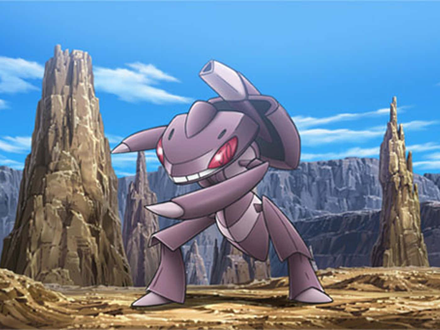 Genesect покемон на суровом ландшафте Обои
