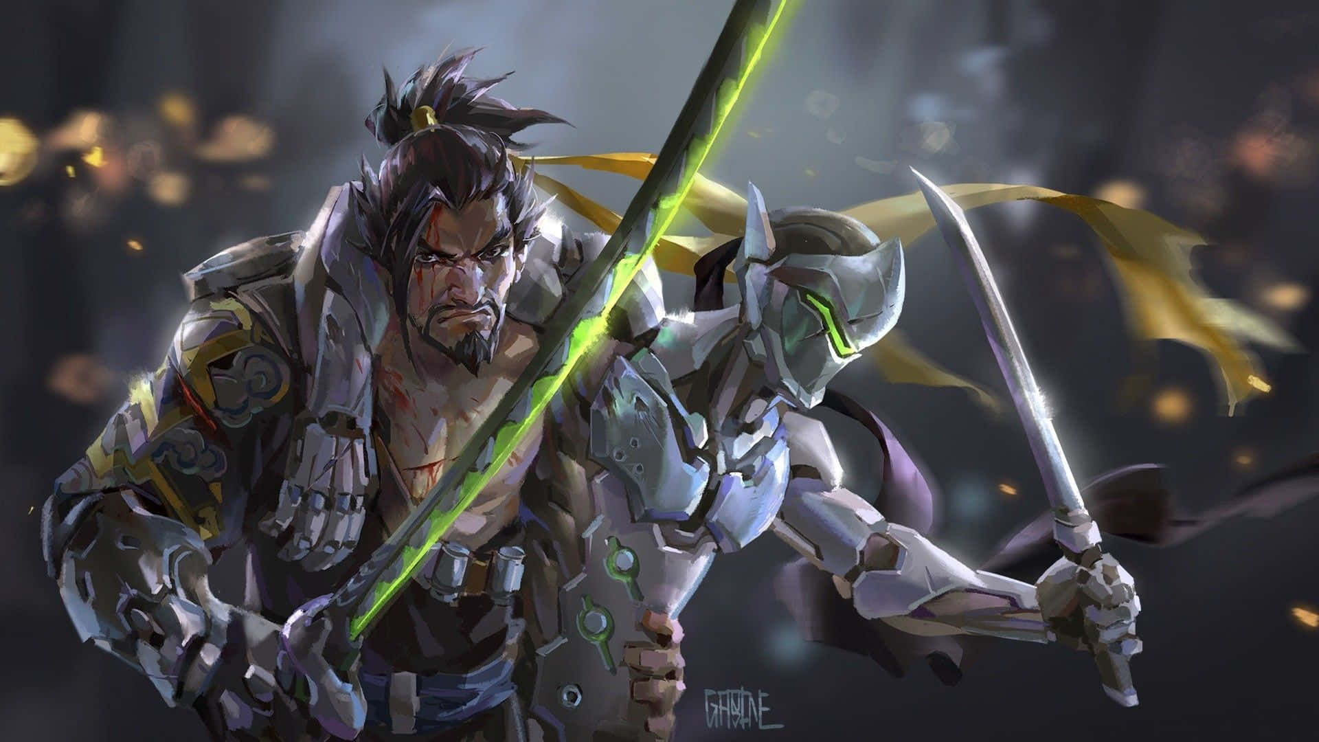 Персонажи Genji и Hanzo 1920x1080 Обои Overwatch Обои