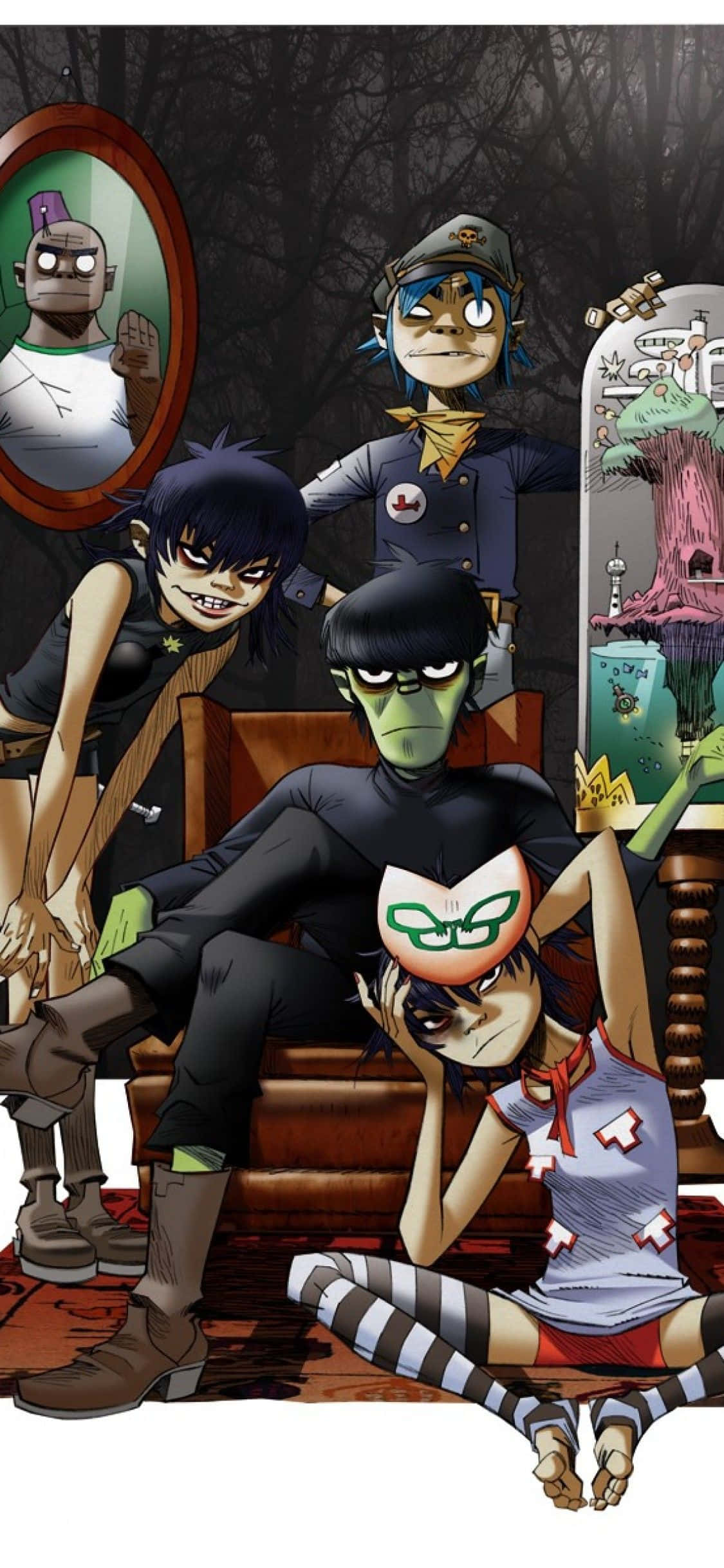 Gorillaz iPhone Фанарт с Мёрдоком в центре Обои