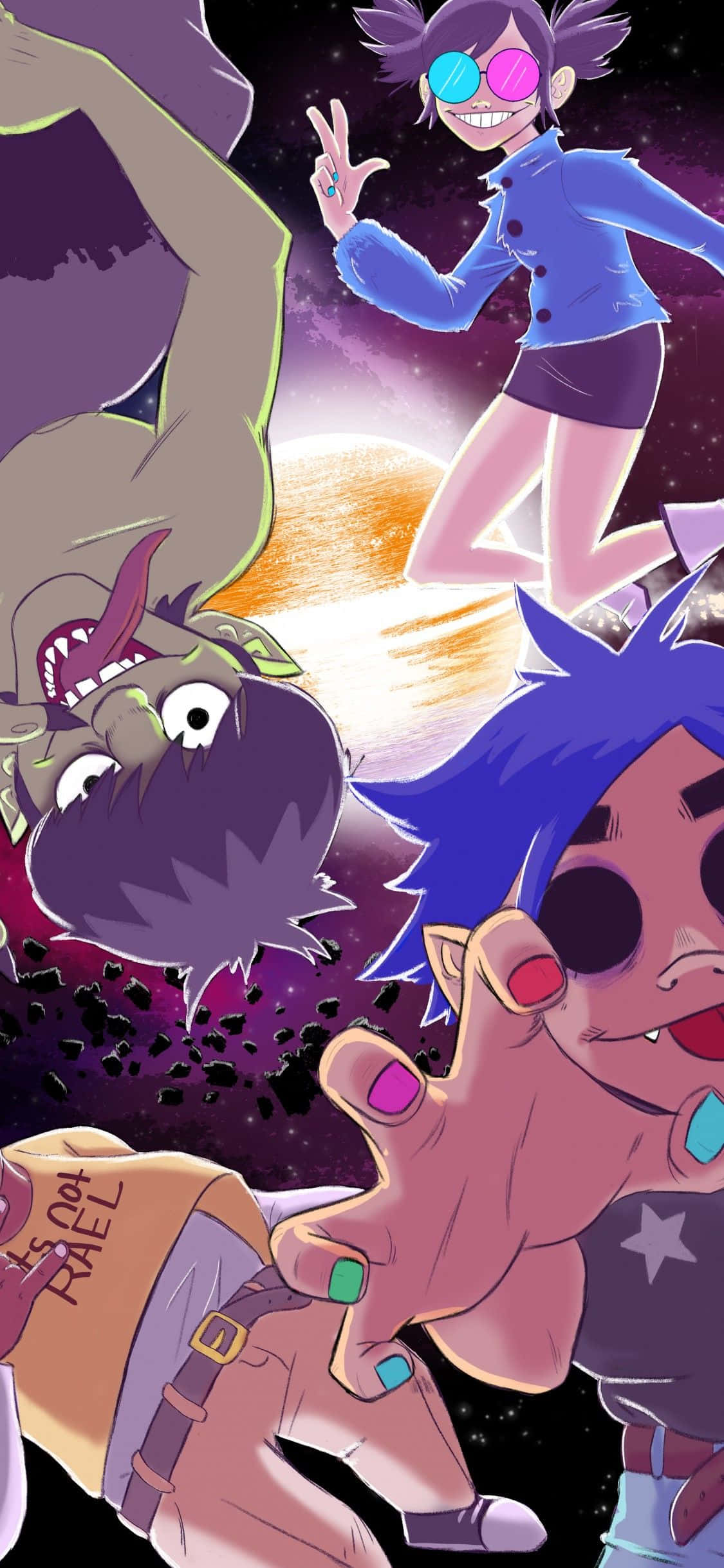 Фанатский рисунок Gorillaz для iPhone, парящий в открытом космосе Обои