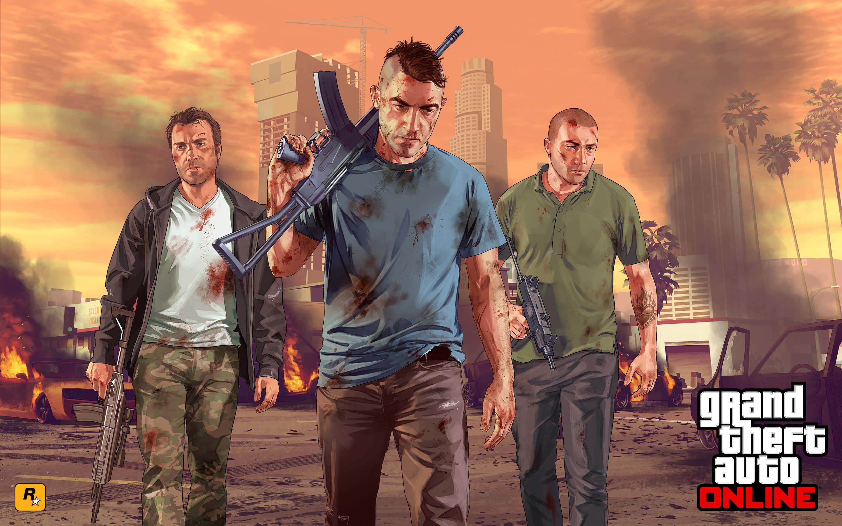 GTA фон Grand Theft Auto Online отряд из трёх человек Обои