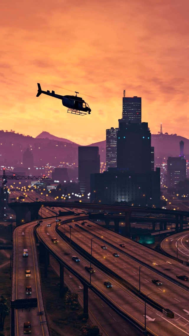 Вертолет над Лос-Сантосом из GTA Обои