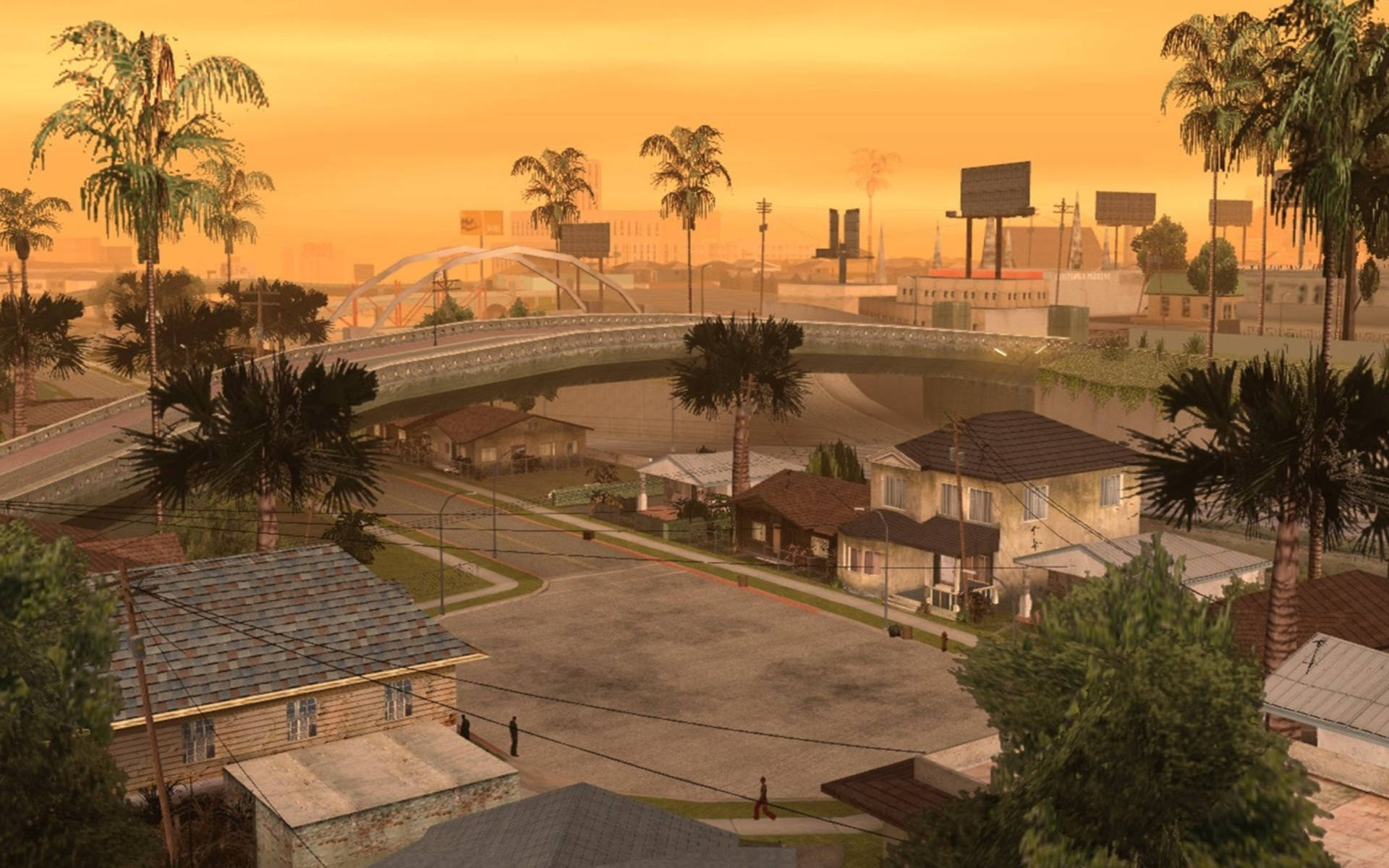 GTA SA 4K Закат в городке Обои