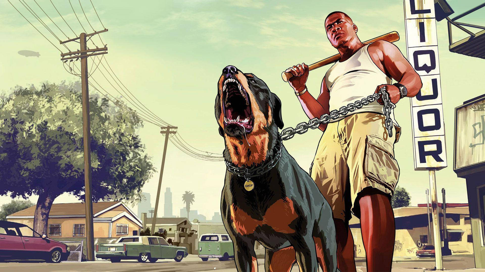 GTA SA 4K Карл Джонсон с собакой Обои