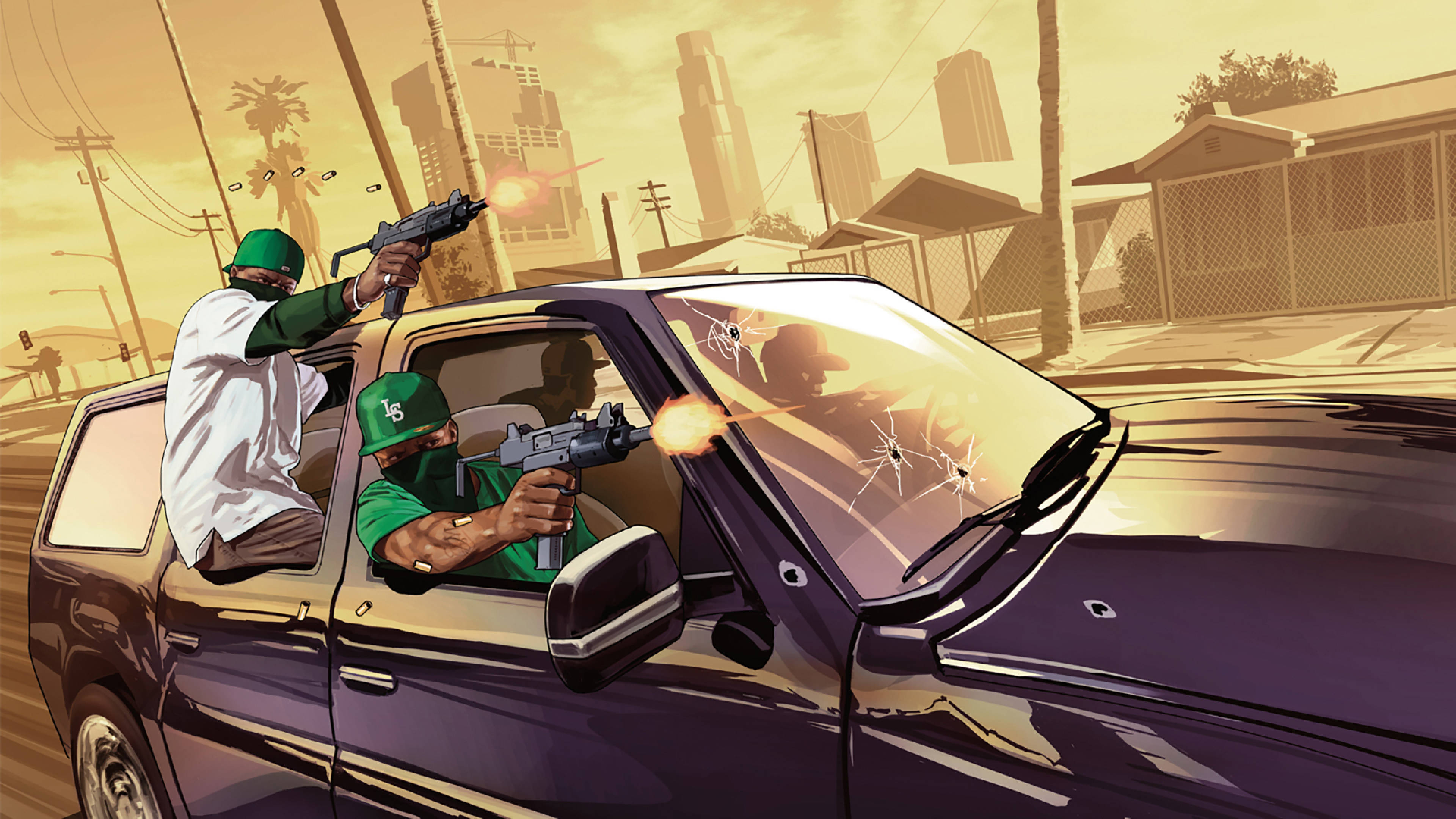 GTA SA 4K стрельба из машины Обои