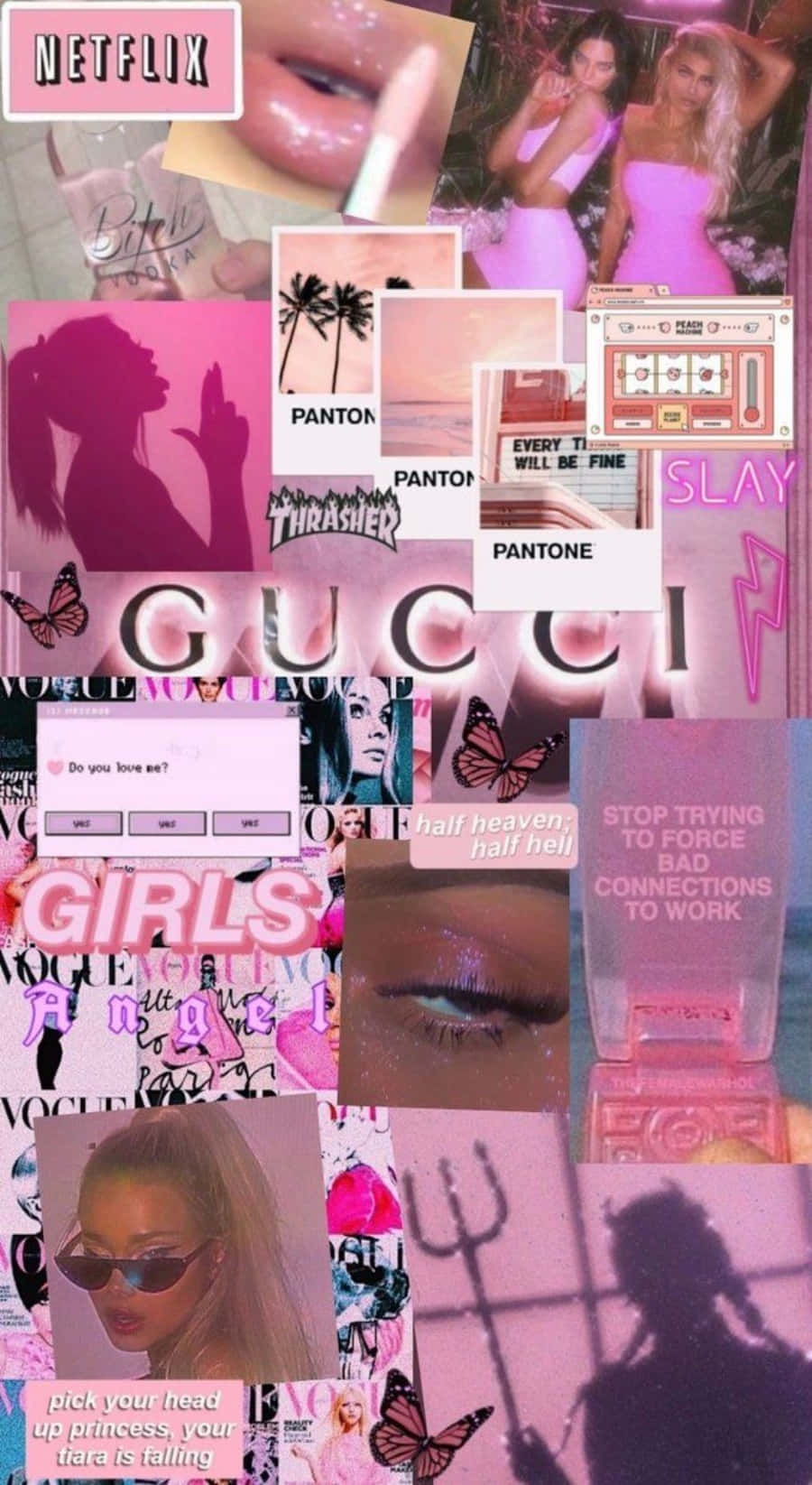 Эстетичная розовая коллаж Gucci с моделями бренда Обои
