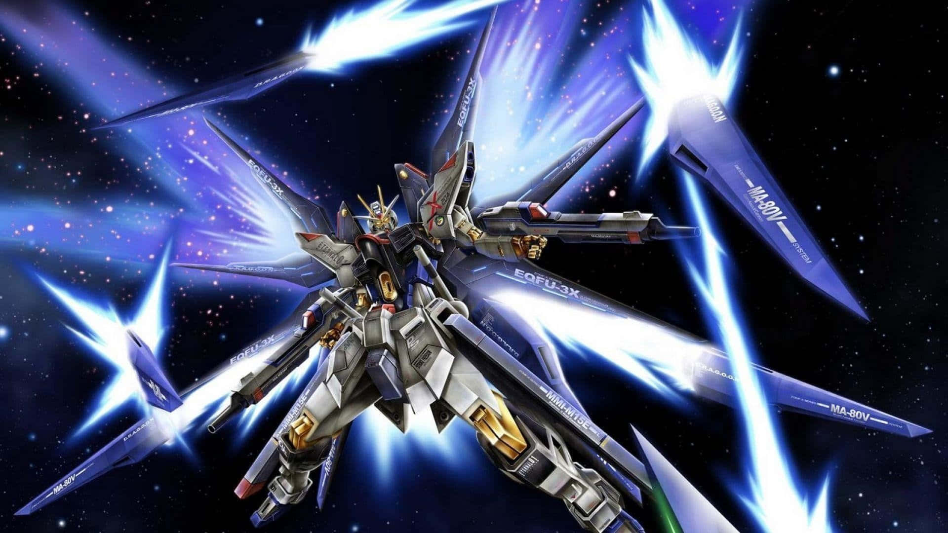 Gundam 00 - космический корабль с синим светом Обои