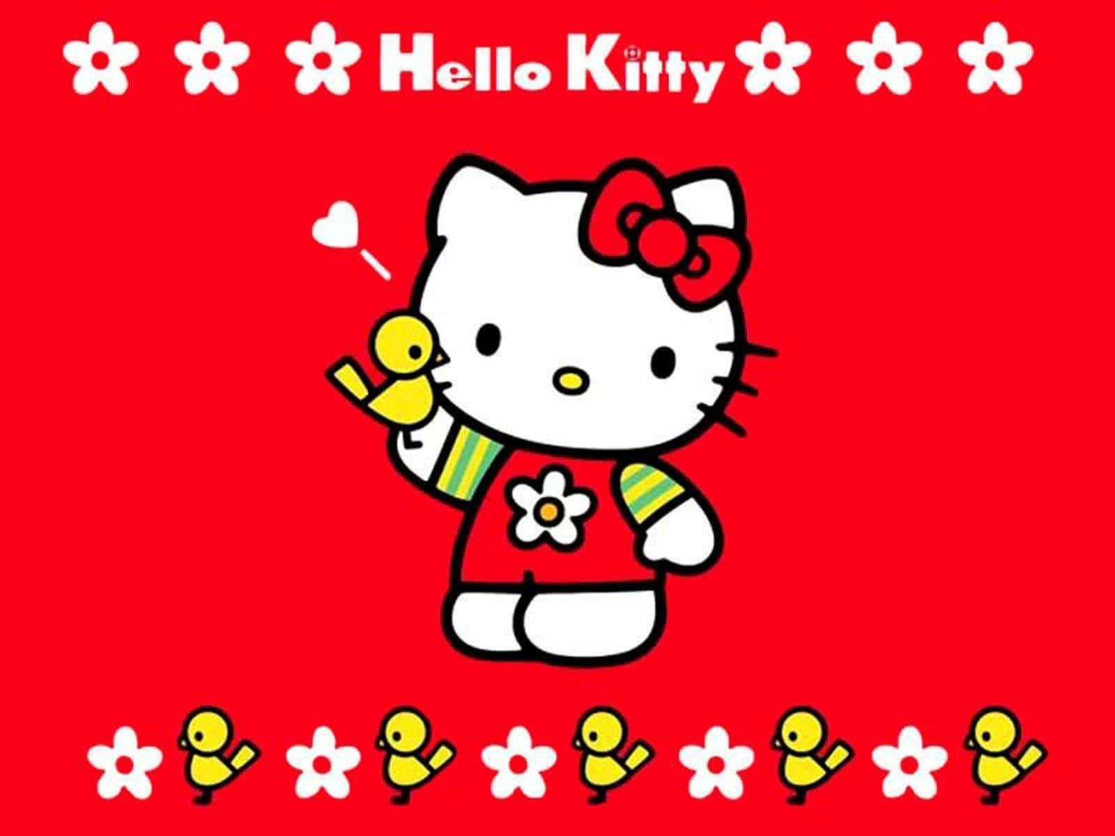 Hello Kitty с желтой птичкой на фоне Обои