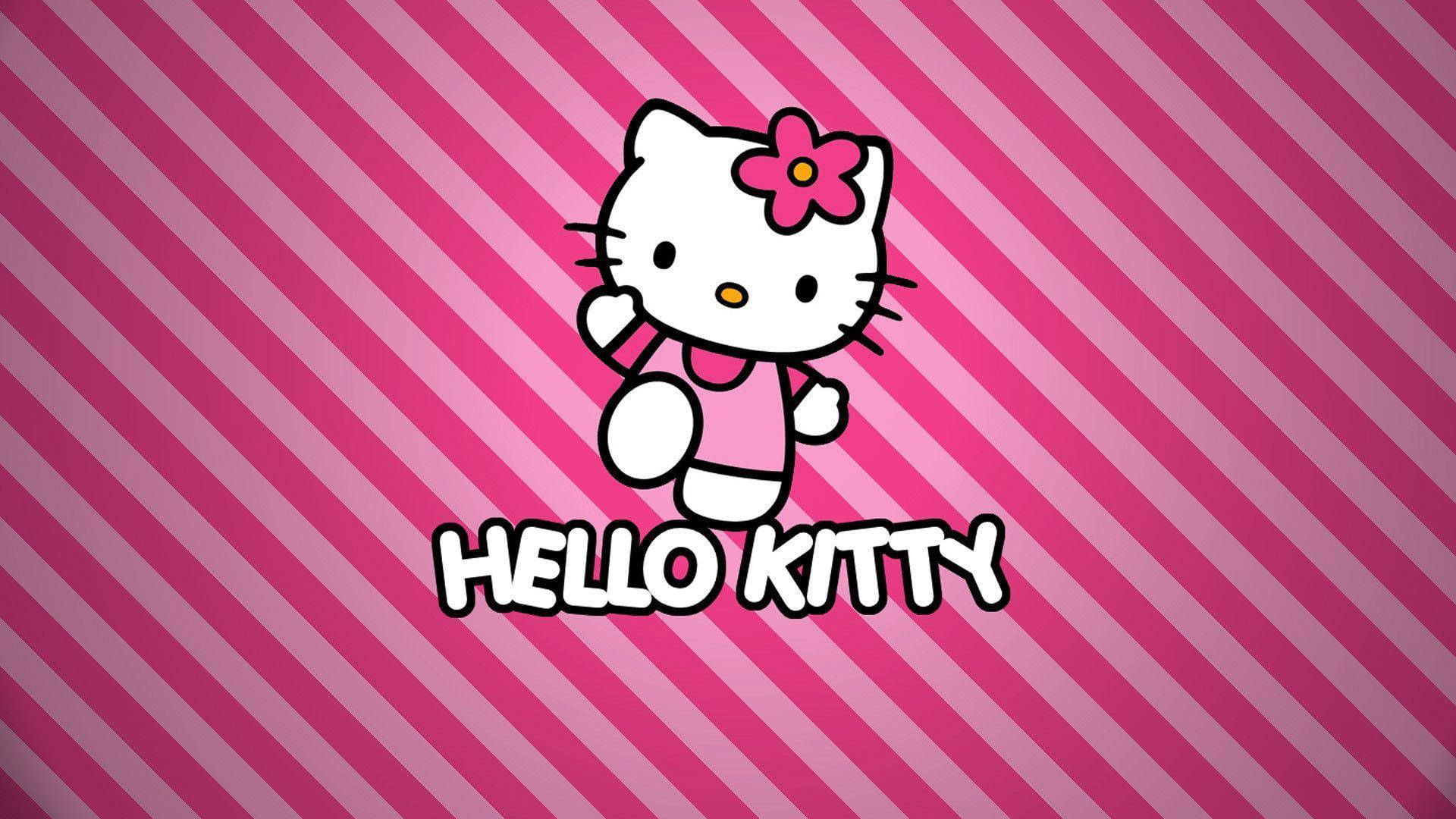 Розовый фон с Hello Kitty и полосками Обои