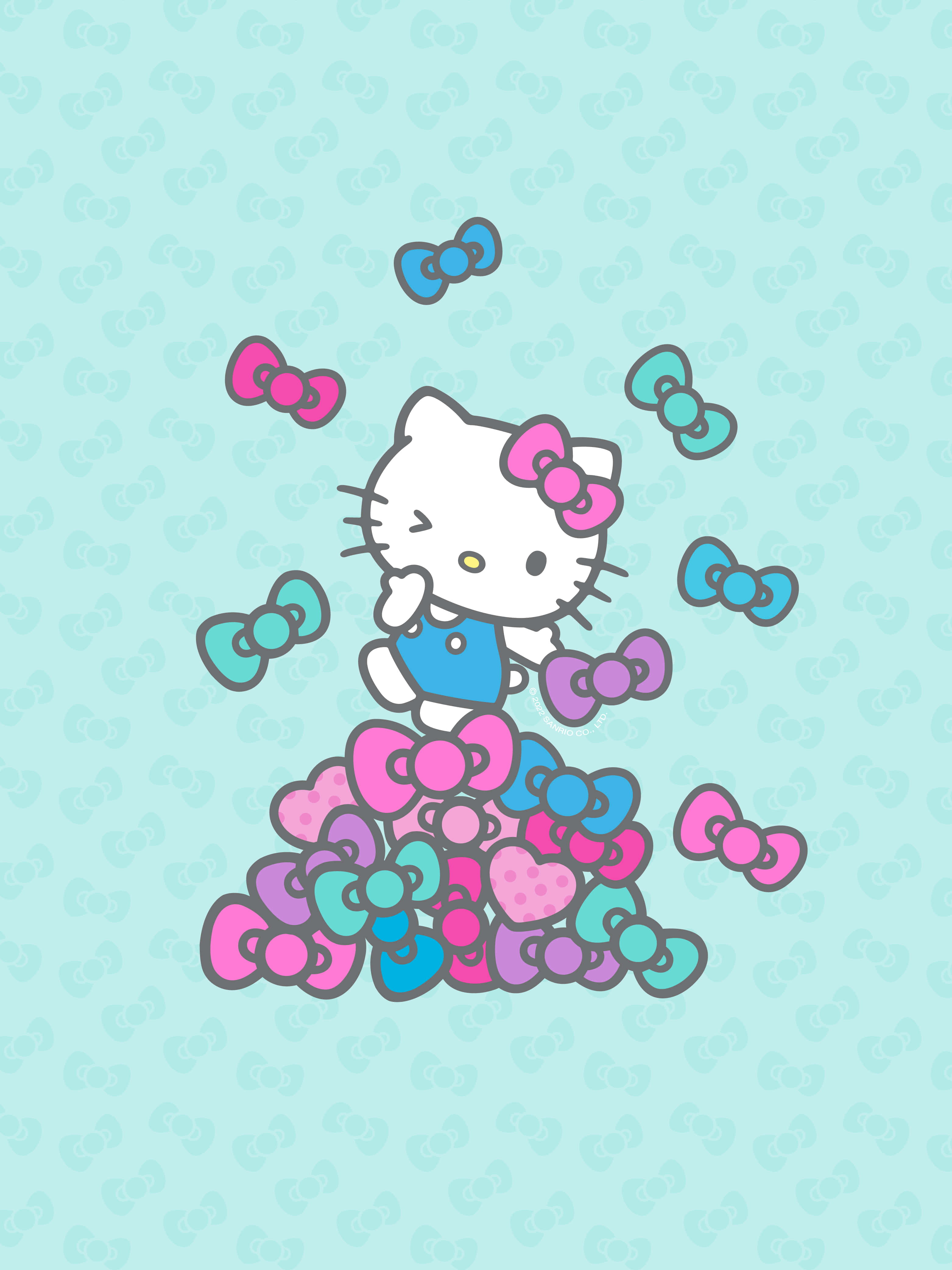 Голубой и розовый фон с Hello Kitty Обои