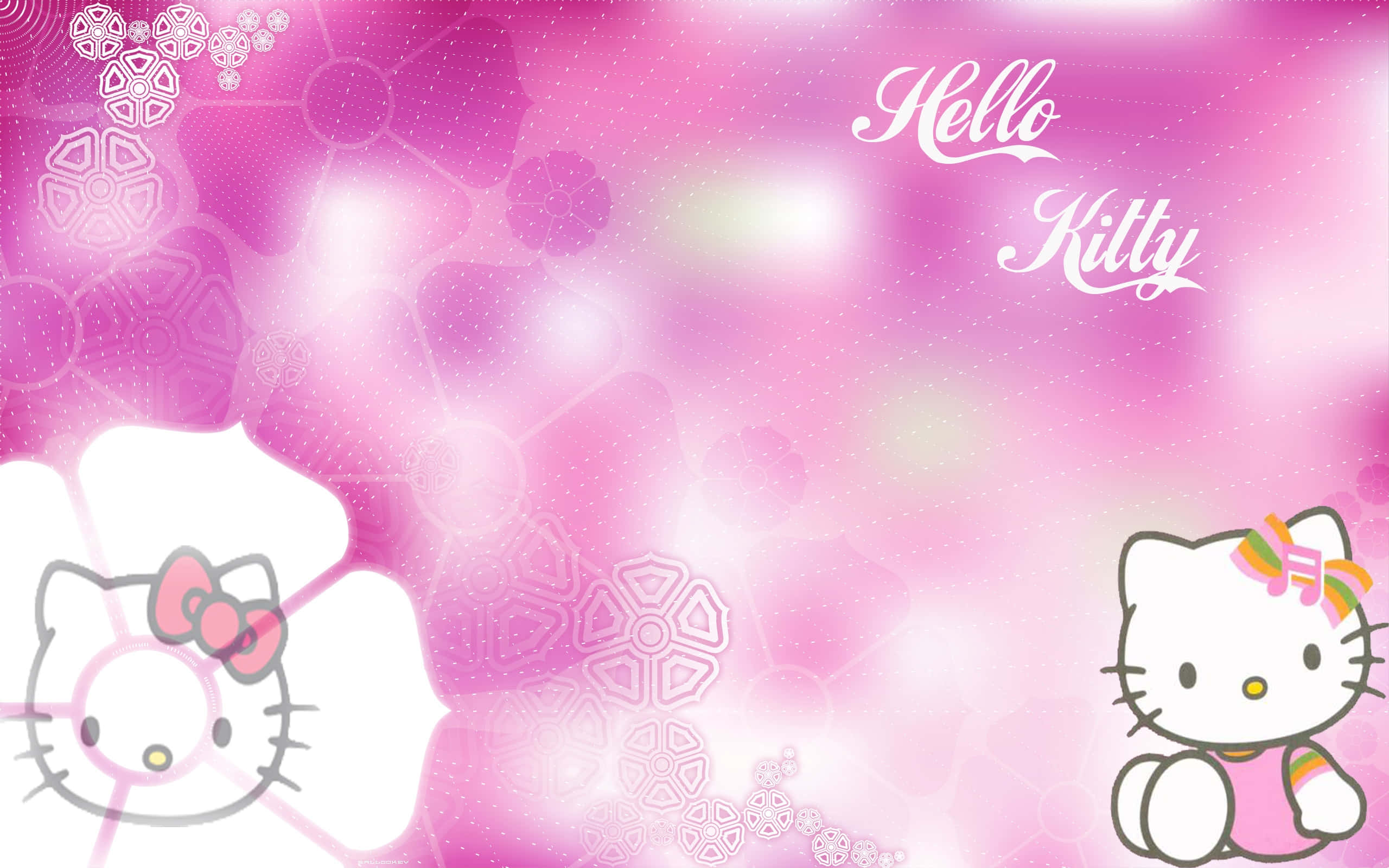 Градиентный розово-белый фон с Hello Kitty Обои