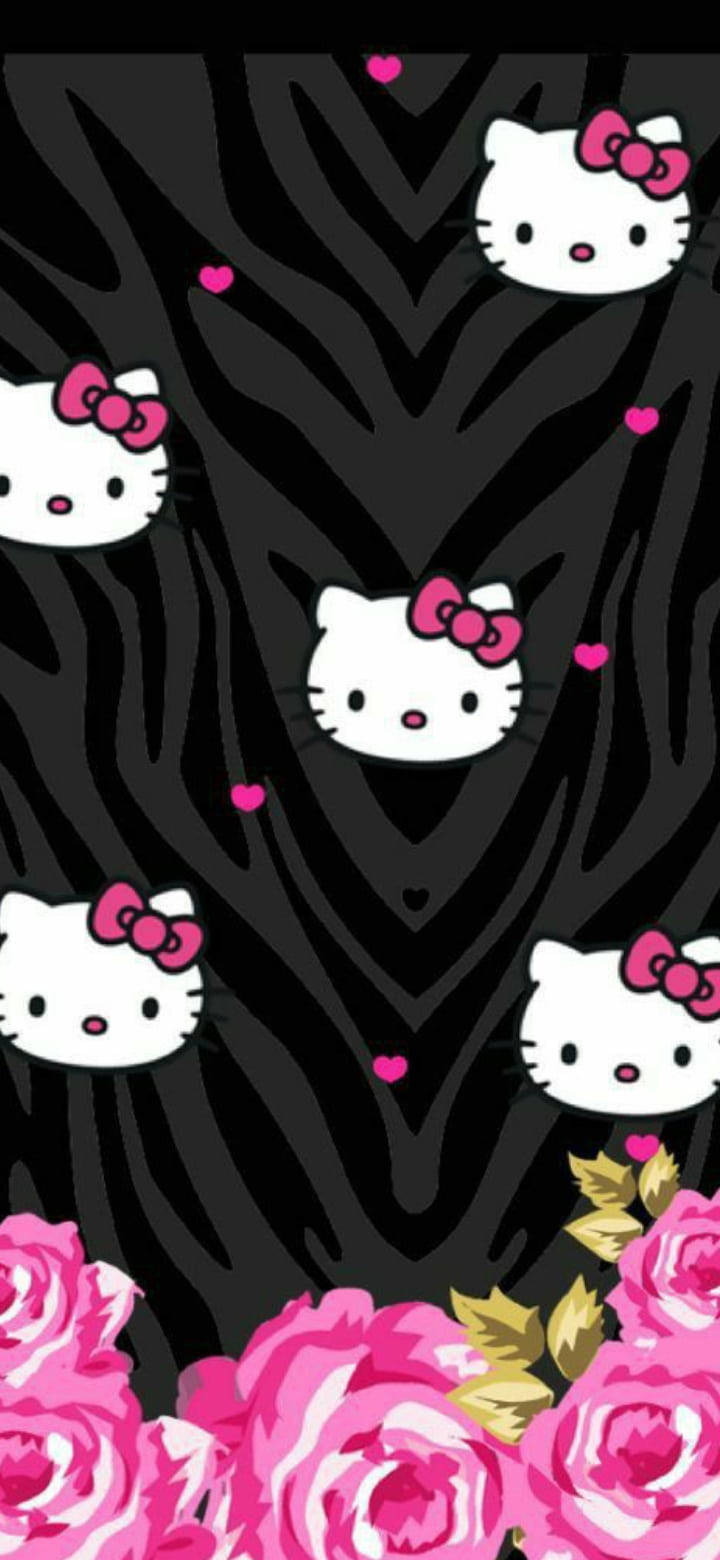 Черный анималистичный принт Hello Kitty Обои