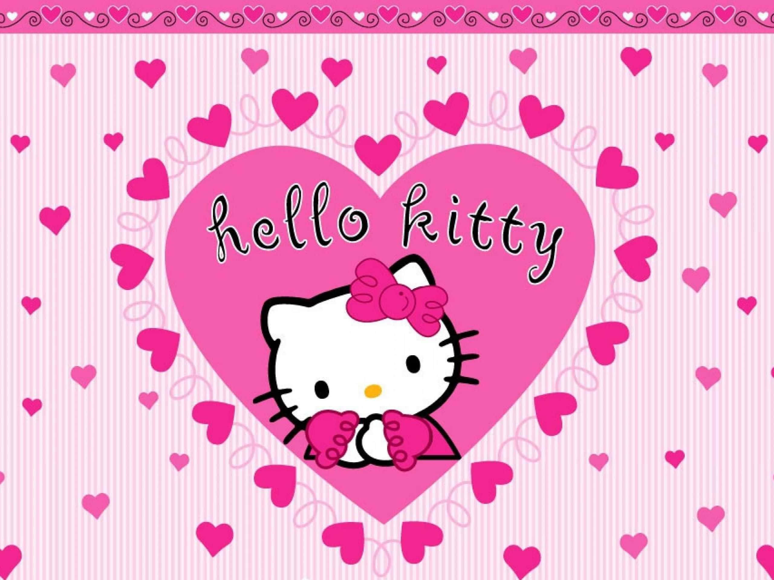 Hello Kitty в рамке-сердце на фоне Обои