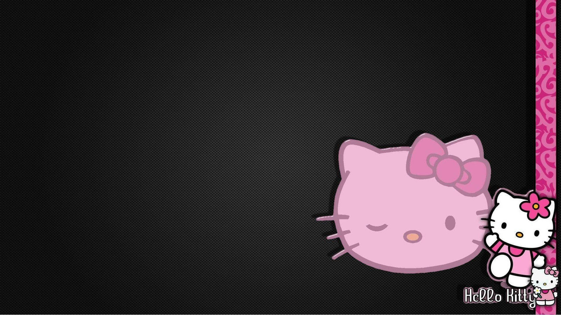 Текстурированная чёрная Hello Kitty с рамкой Обои