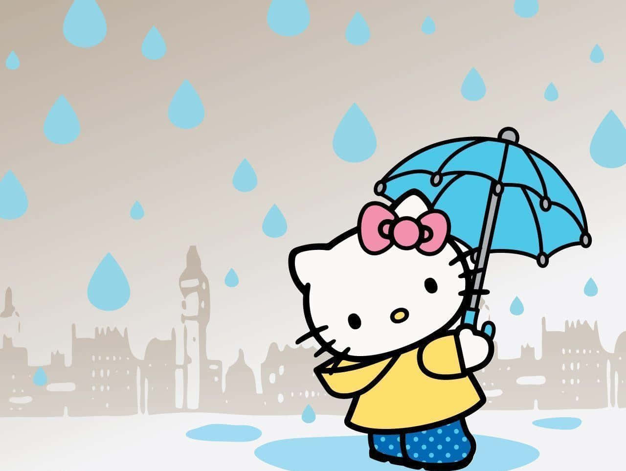 Hello Kitty Ноутбук Дождливый Город Обои